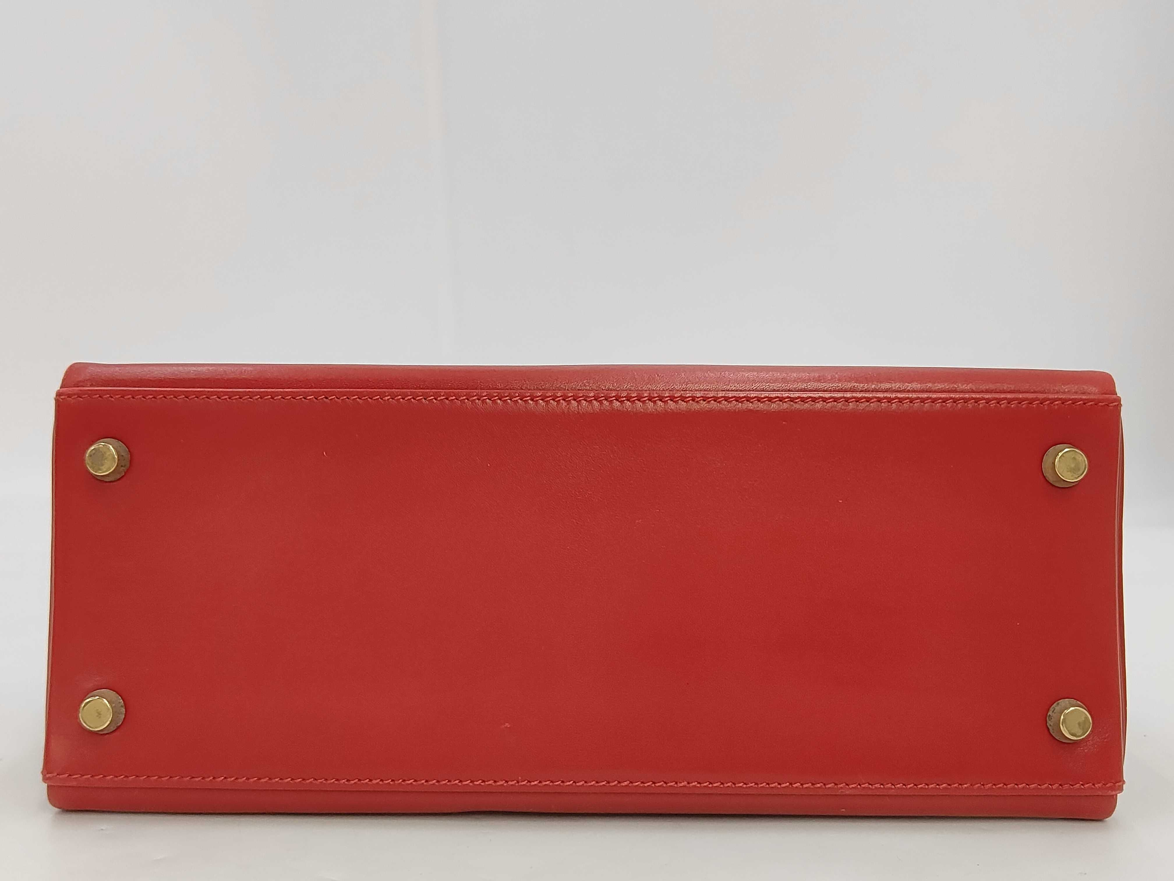 Kelly 28 Box Calf Leather Handbag, Red Tone, Gold Hardware, W Stamp — view 4
