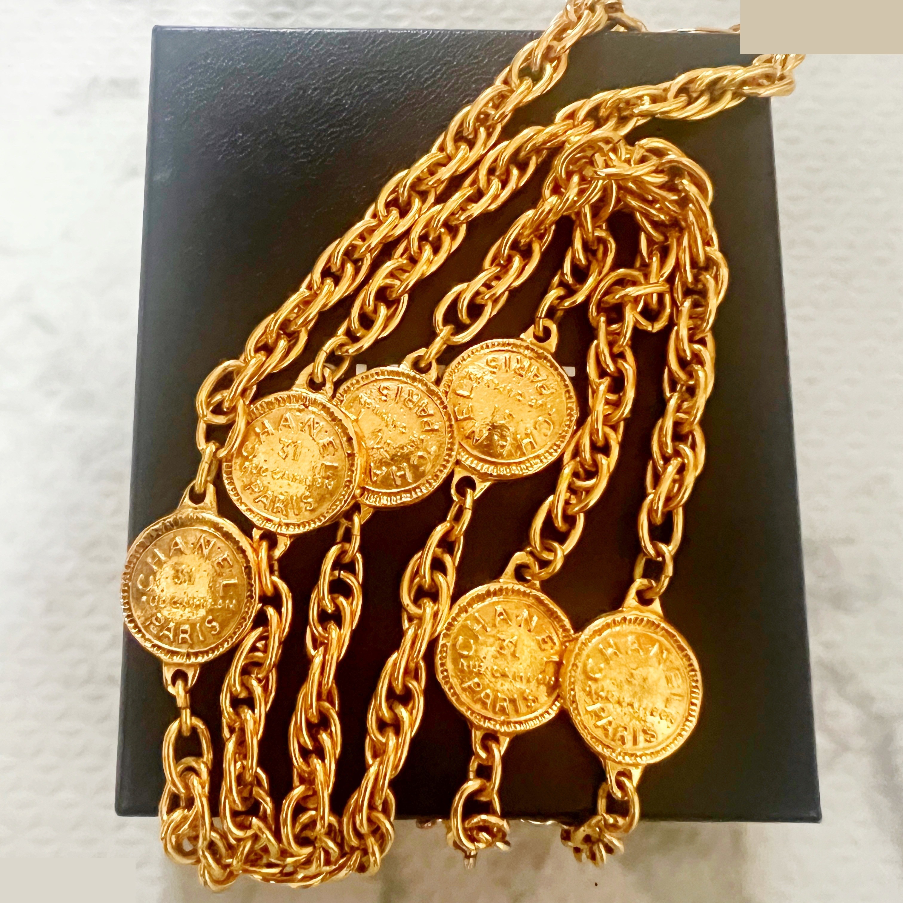 Six-strand Cambon coin long necklace chain (approx. 90cm) — view 2