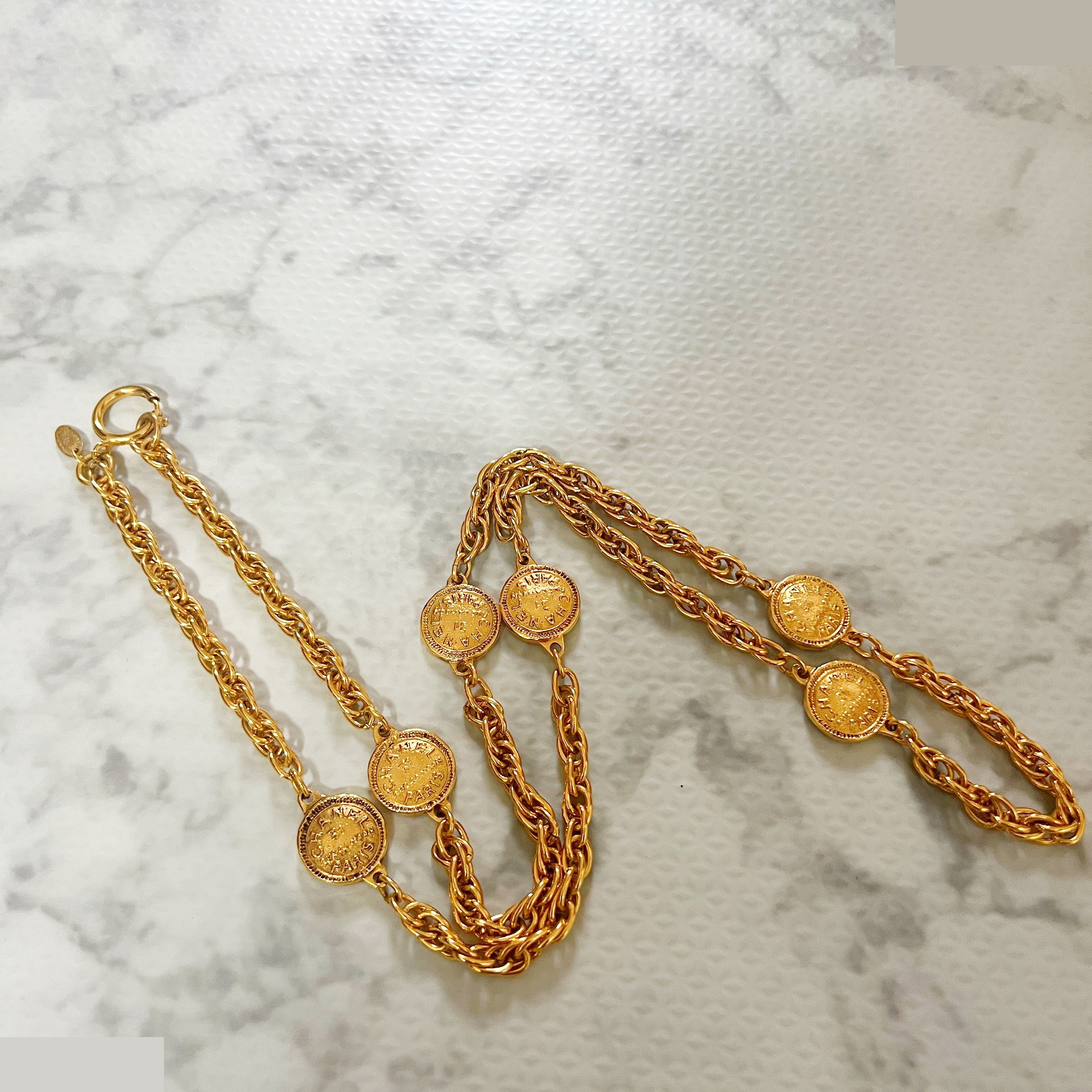 Six-strand Cambon coin long necklace chain (approx. 90cm) — view 3