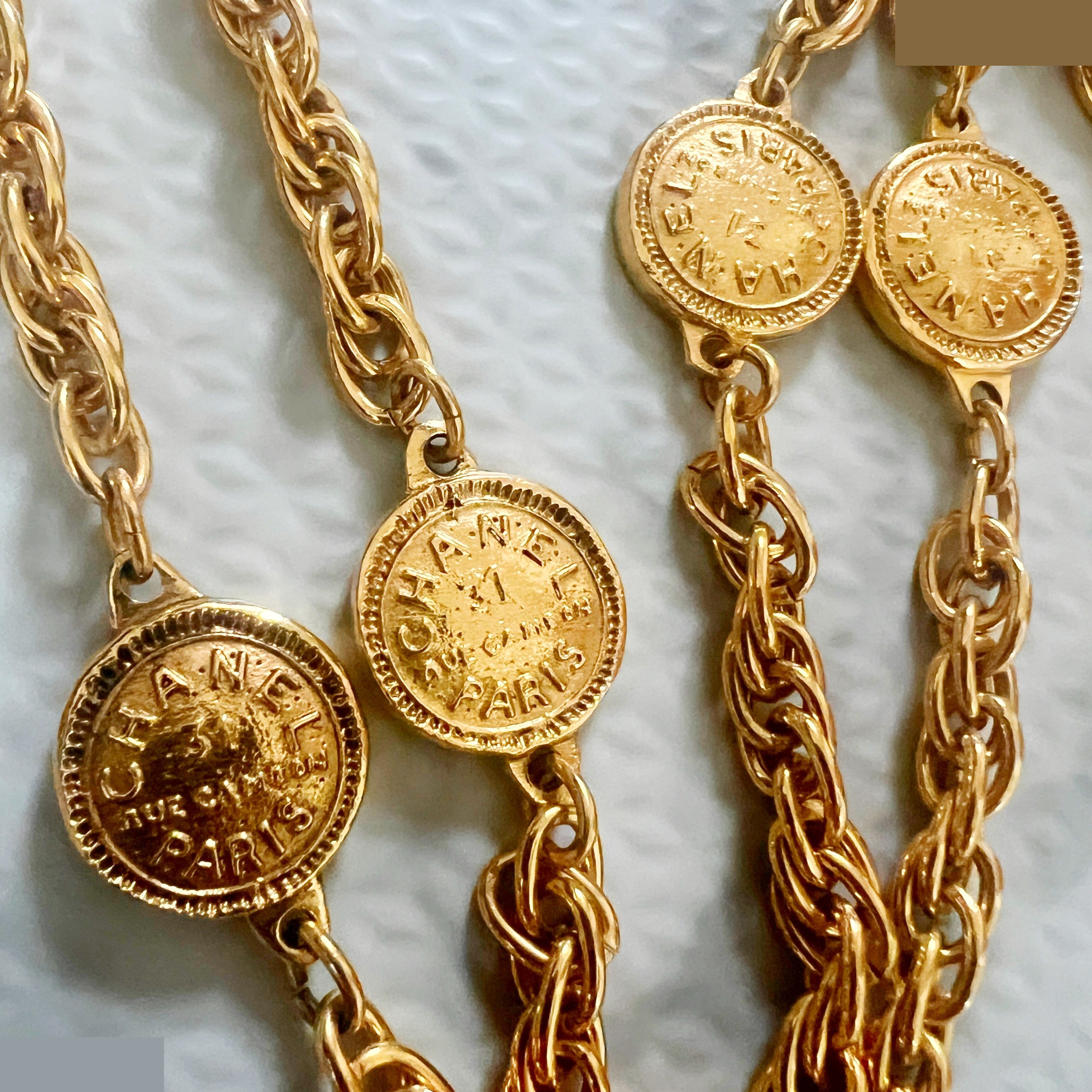 Six-strand Cambon coin long necklace chain (approx. 90cm) — view 4