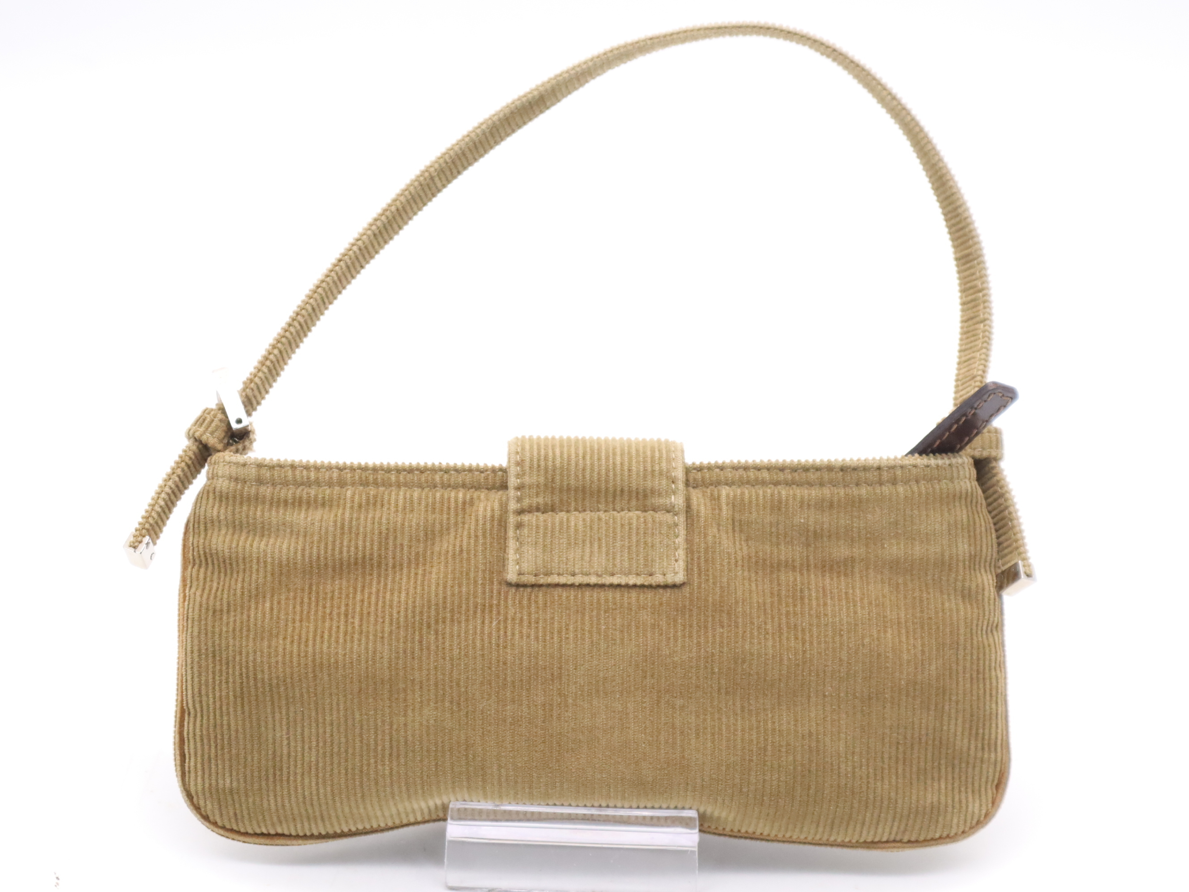 Corduroy Mamma Bucket Brown Shoulder Bag with Silver Hardware — view 2
