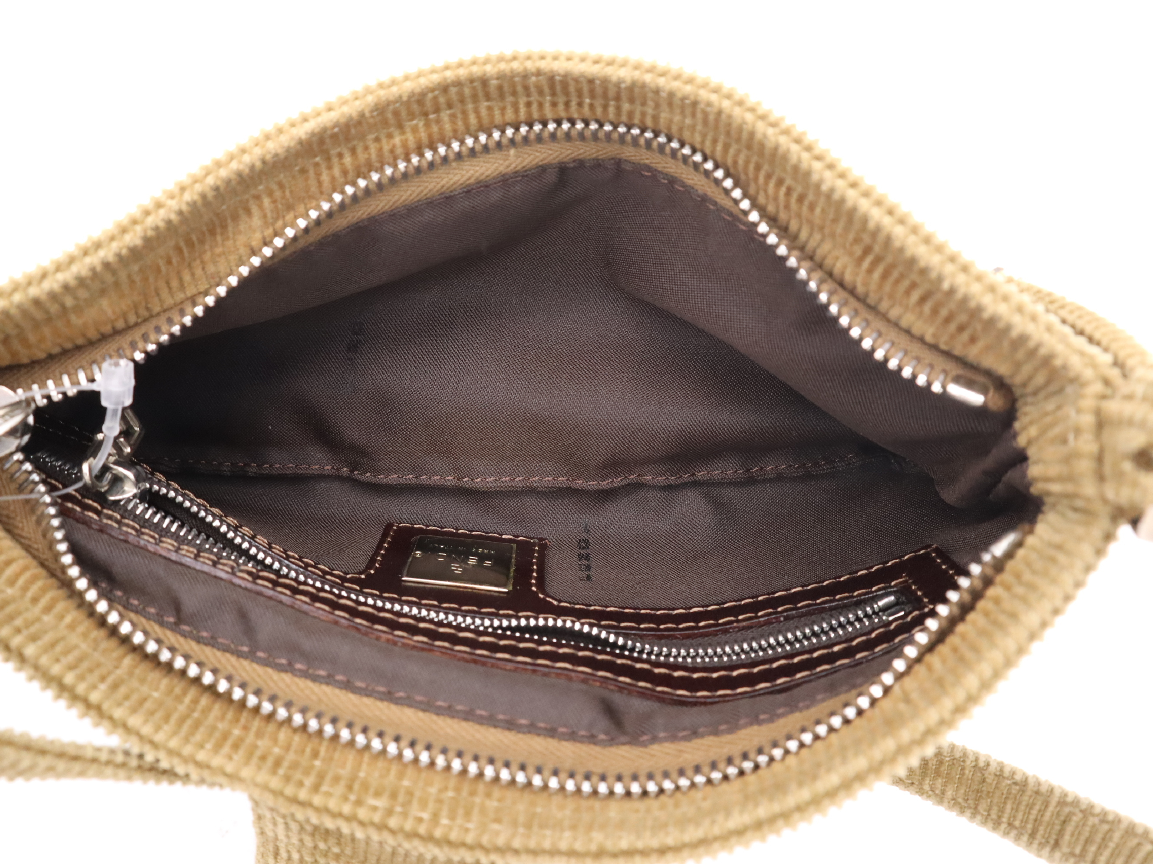 Corduroy Mamma Bucket Brown Shoulder Bag with Silver Hardware — view 13
