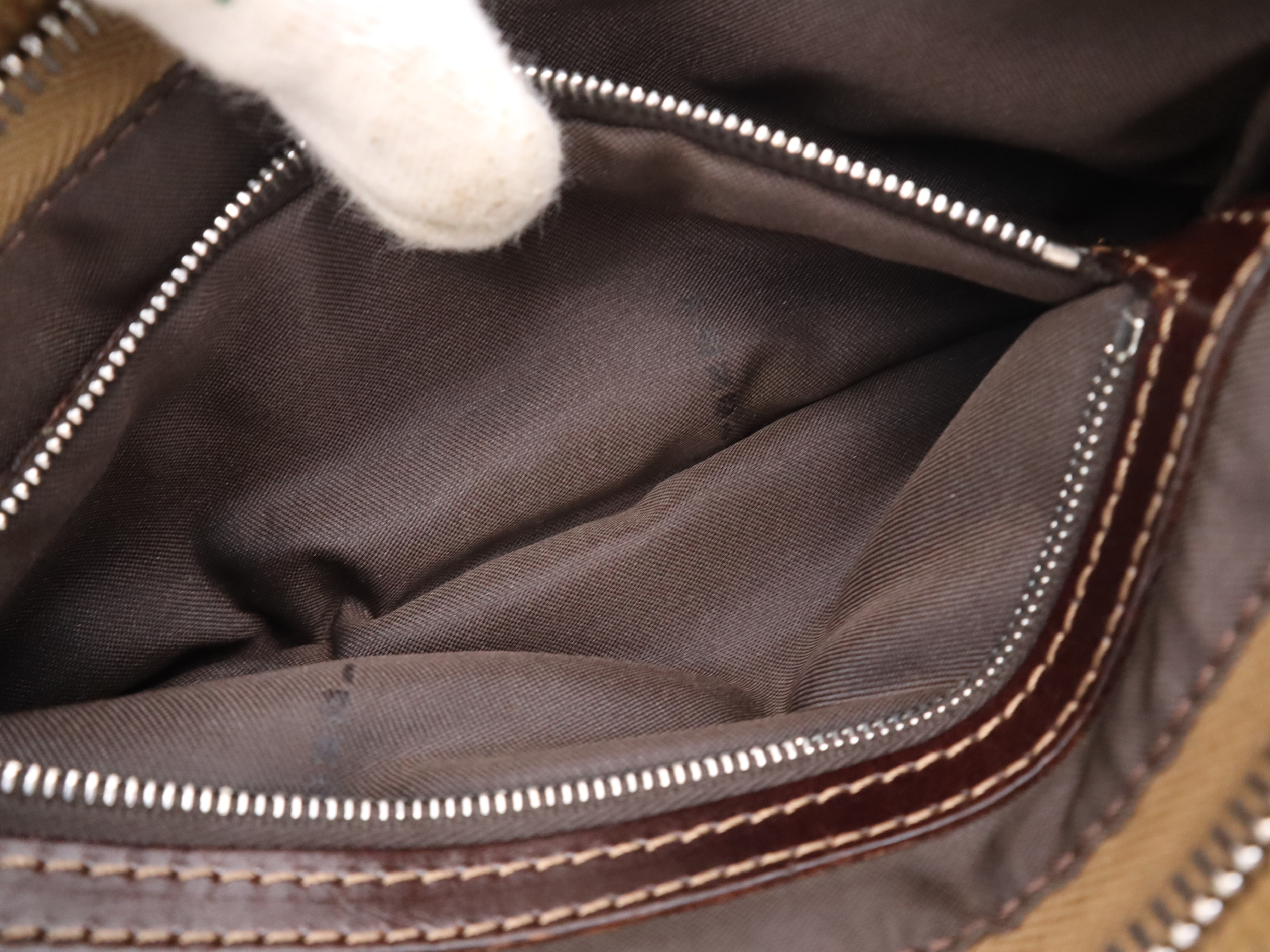 Corduroy Mamma Bucket Brown Shoulder Bag with Silver Hardware — view 14