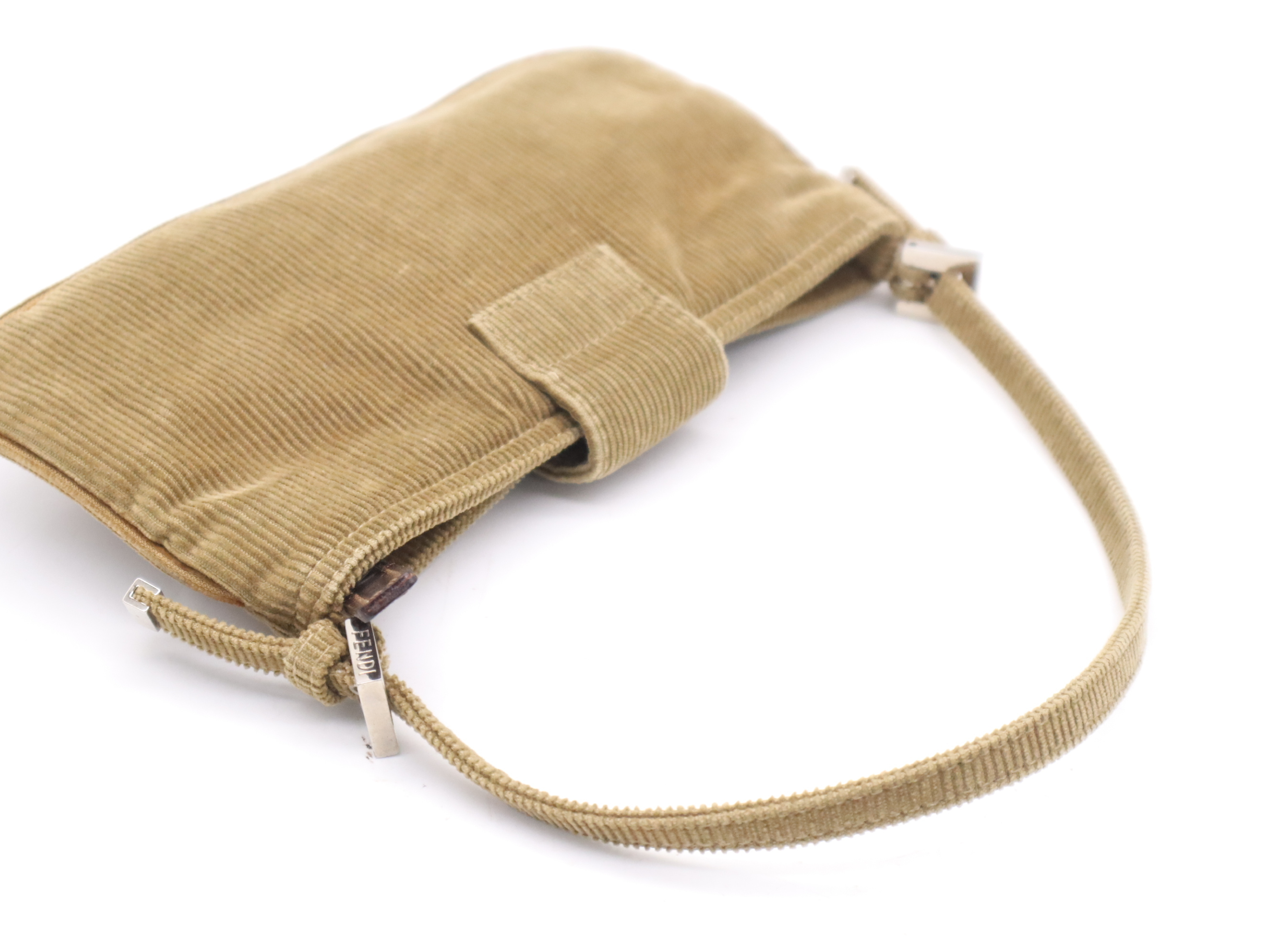 Corduroy Mamma Bucket Brown Shoulder Bag with Silver Hardware — view 6