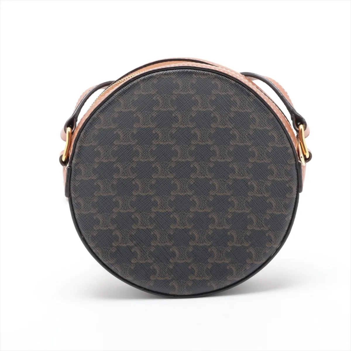Triomphe Round Purse PVC x Leather Shoulder Bag Brown — view 2