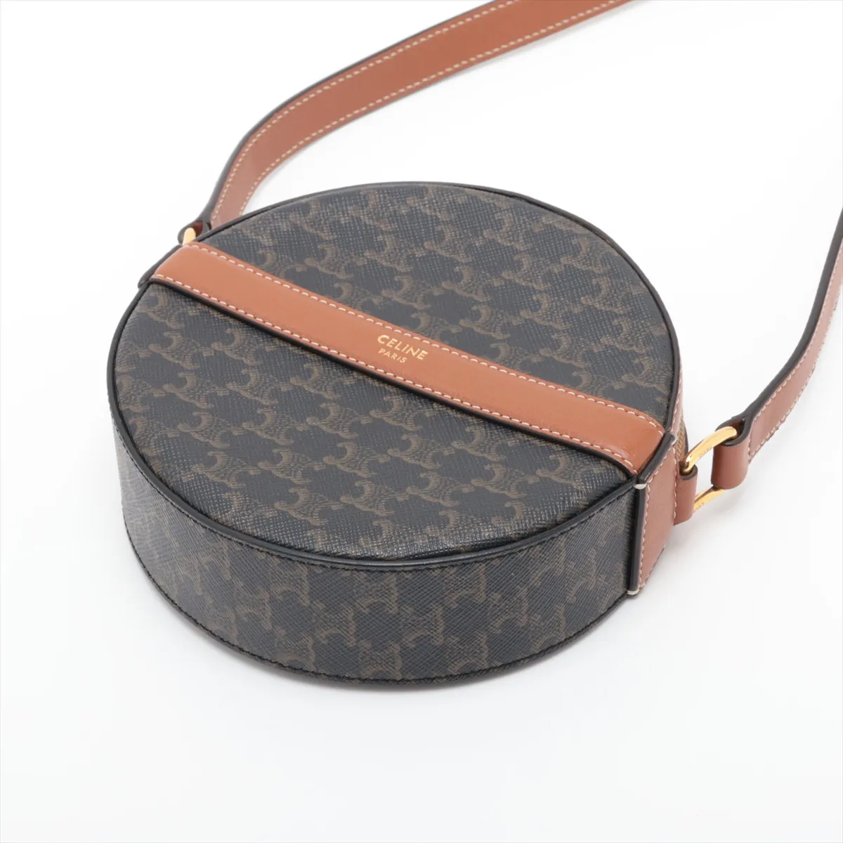 Triomphe Round Purse PVC x Leather Shoulder Bag Brown — view 3