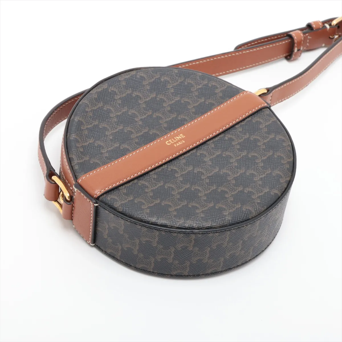 Triomphe Round Purse PVC x Leather Shoulder Bag Brown — view 4
