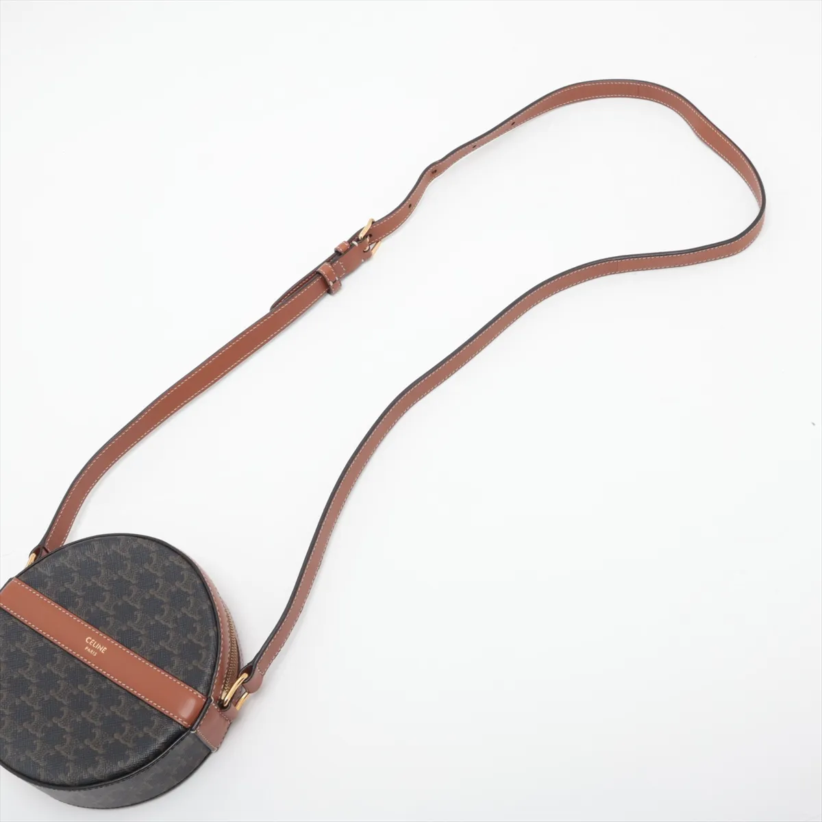 Triomphe Round Purse PVC x Leather Shoulder Bag Brown — view 5