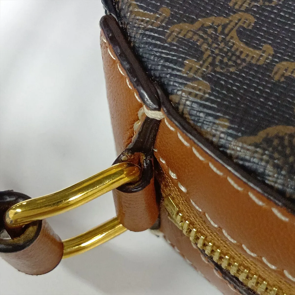 Triomphe Round Purse PVC x Leather Shoulder Bag Brown — view 9