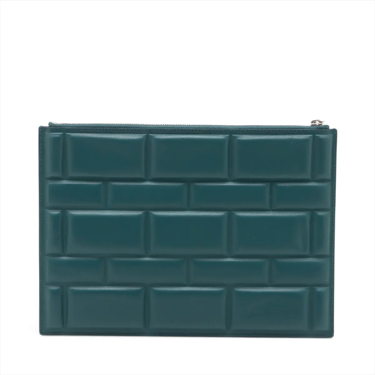 Block Leather Clutch Bag Green — view 2