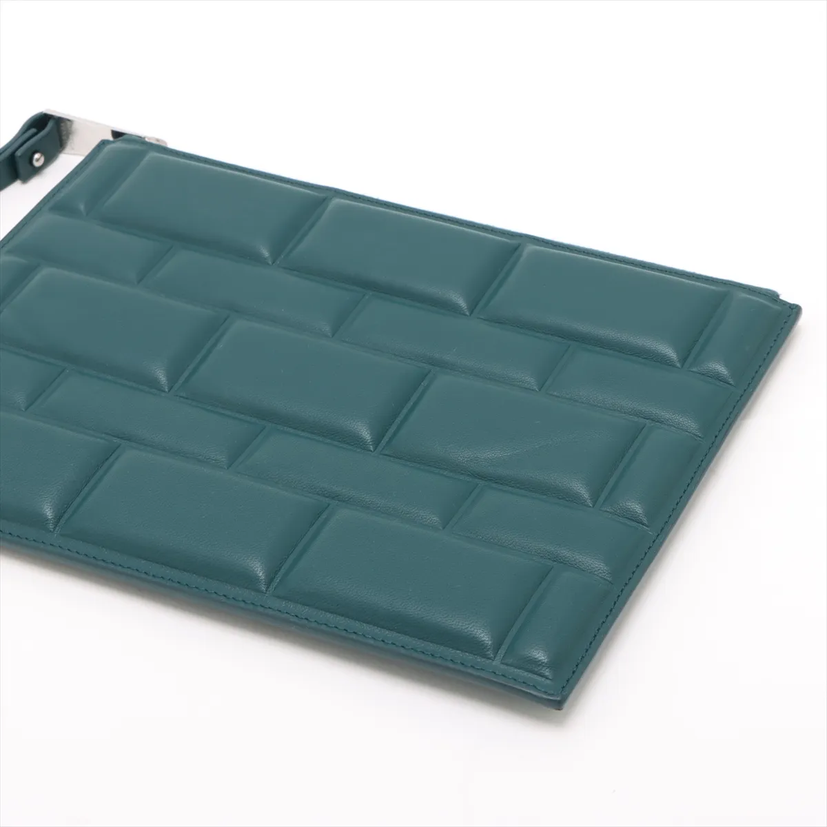 Block Leather Clutch Bag Green — view 3