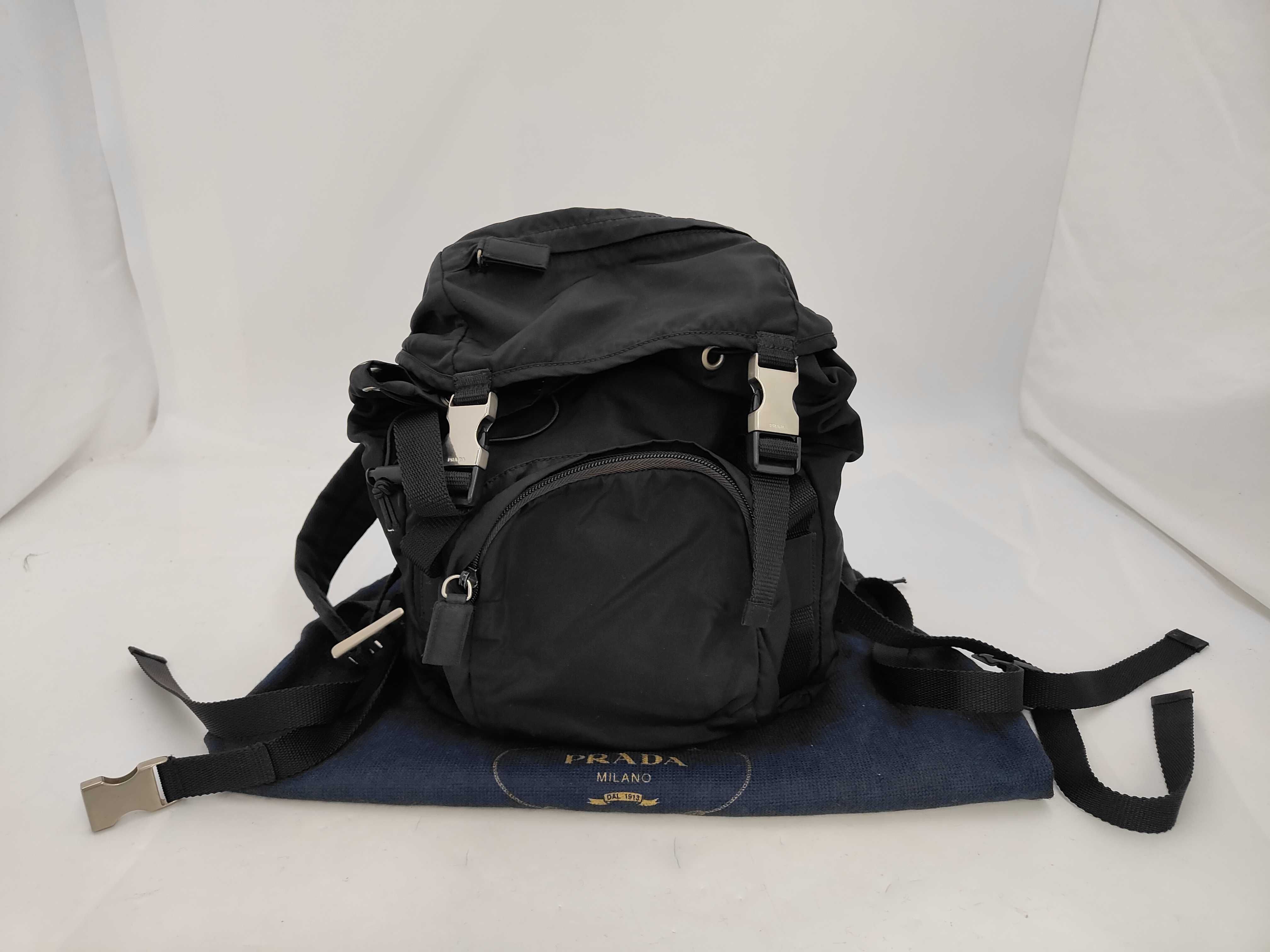 nylon backpack with triangular logo, black.