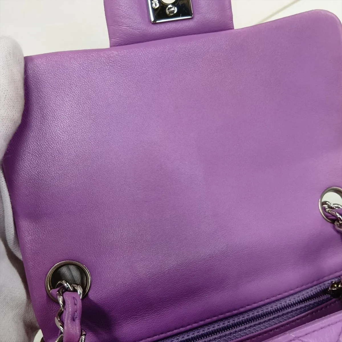 Mini Matelassé 17 Lambskin Single Flap Single Chain Bag, Purple, Silver Hardware, 29349685, Serial Number 29, A35200 — view 14