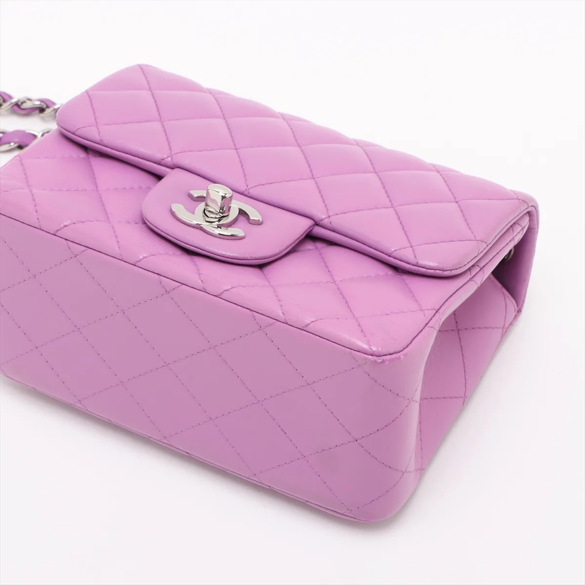 Mini Matelassé 17 Lambskin Single Flap Single Chain Bag, Purple, Silver Hardware, 29349685, Serial Number 29, A35200 — view 3