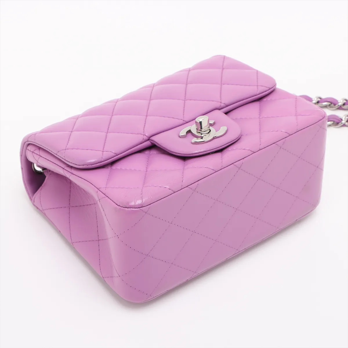 Mini Matelassé 17 Lambskin Single Flap Single Chain Bag, Purple, Silver Hardware, 29349685, Serial Number 29, A35200 — view 4