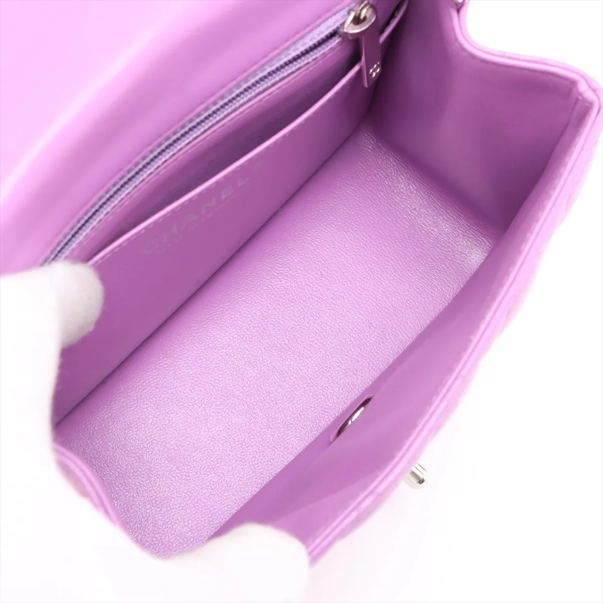 Mini Matelassé 17 Lambskin Single Flap Single Chain Bag, Purple, Silver Hardware, 29349685, Serial Number 29, A35200 — view 6