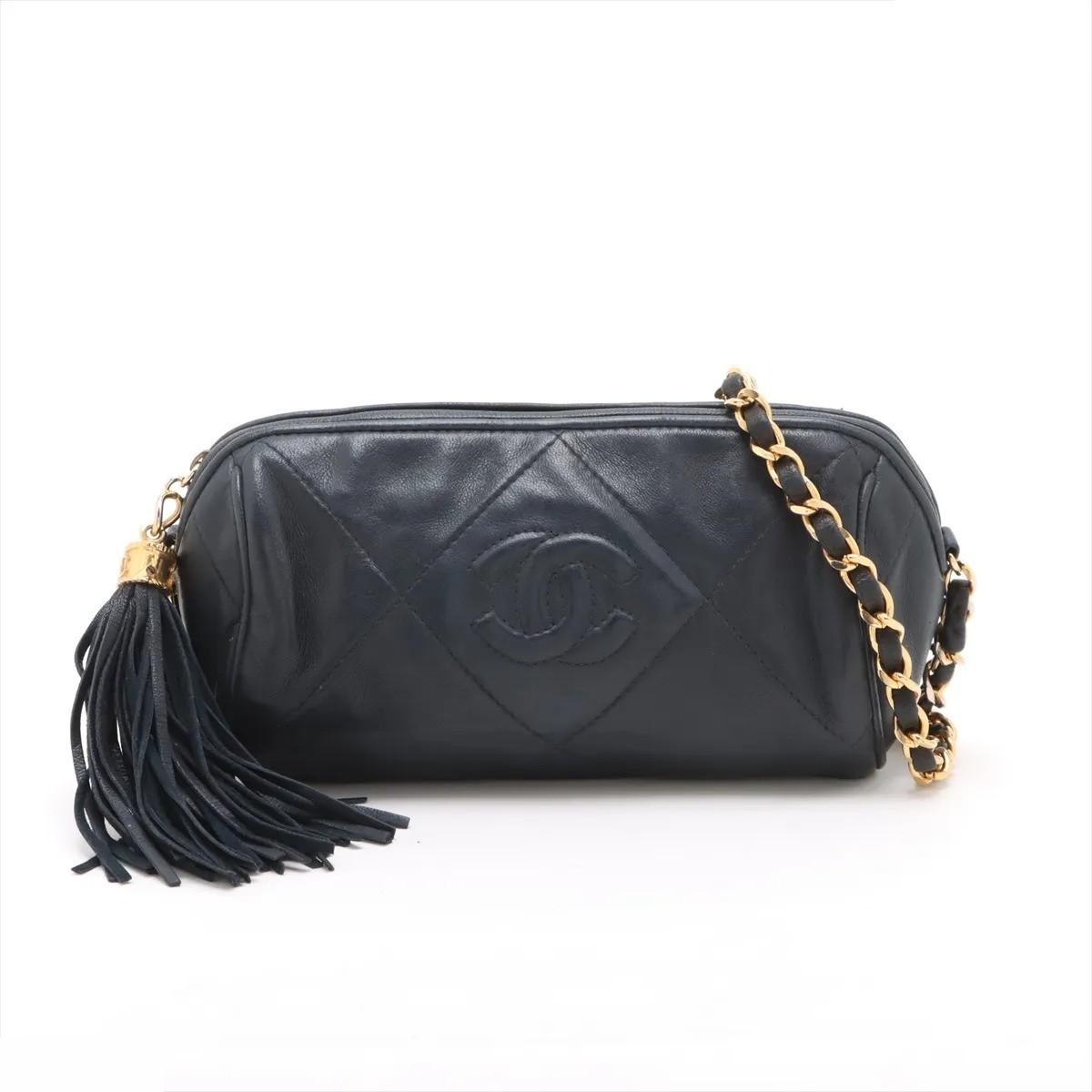 Matelassé lambskin chain shoulder bag with fringe (series number 0)