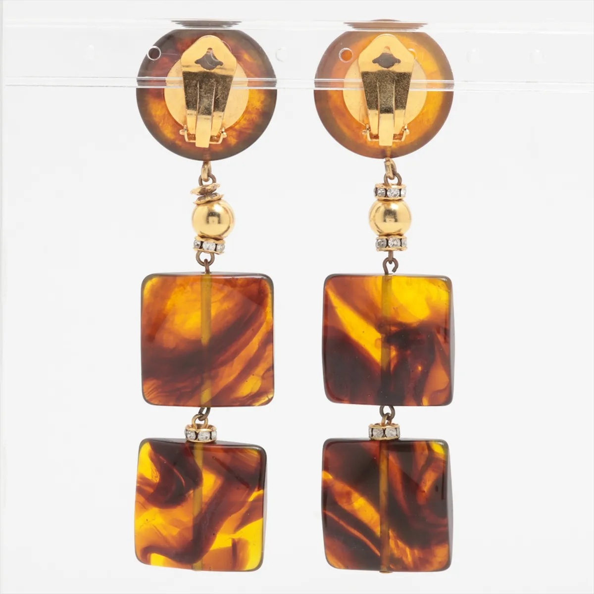 earrings (for both ears), resin, brown, — view 2