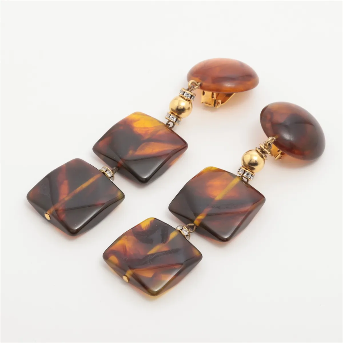 earrings (for both ears), resin, brown, — view 3