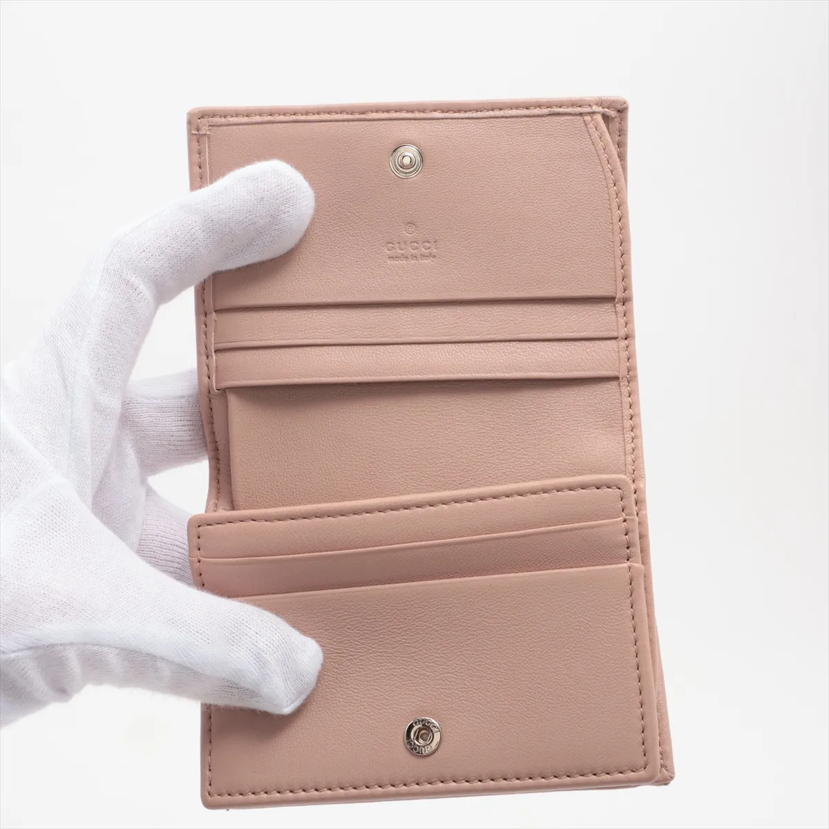 Double G 466492 Leather Compact Wallet Beige — view 3