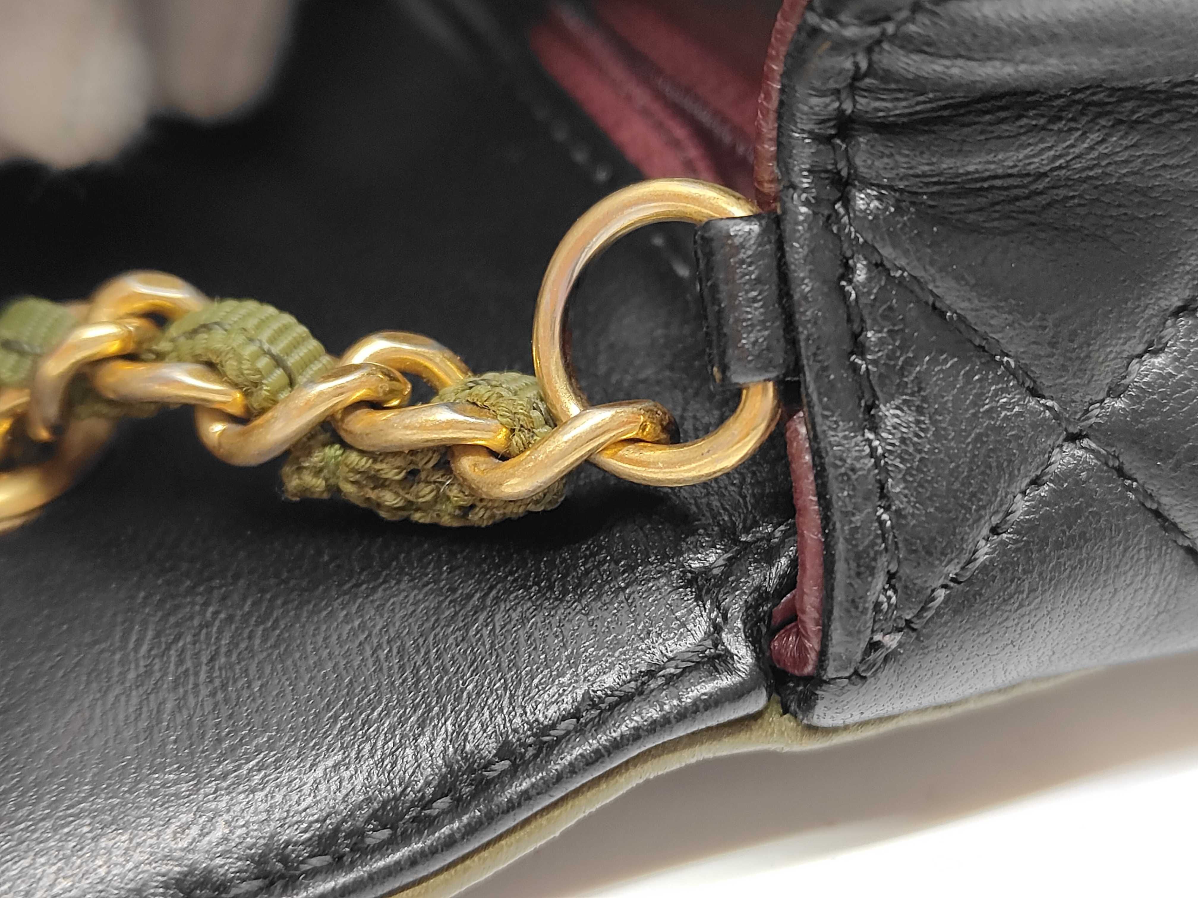 Matelassé Chain Shoulder Bag, Black x Khaki Lambskin, Bicolor, Gold Hardware. — view 4