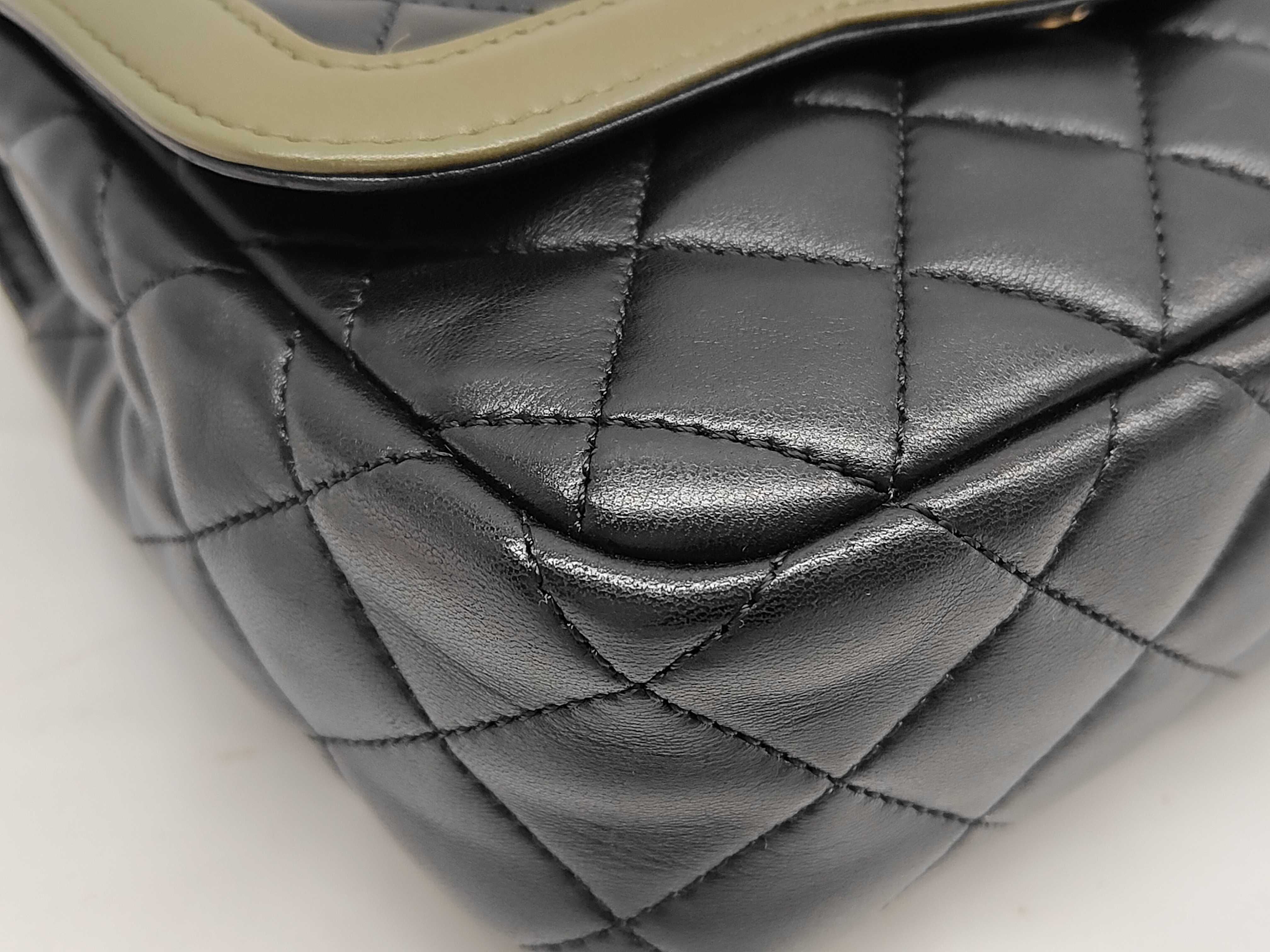 Matelassé Chain Shoulder Bag, Black x Khaki Lambskin, Bicolor, Gold Hardware. — view 5