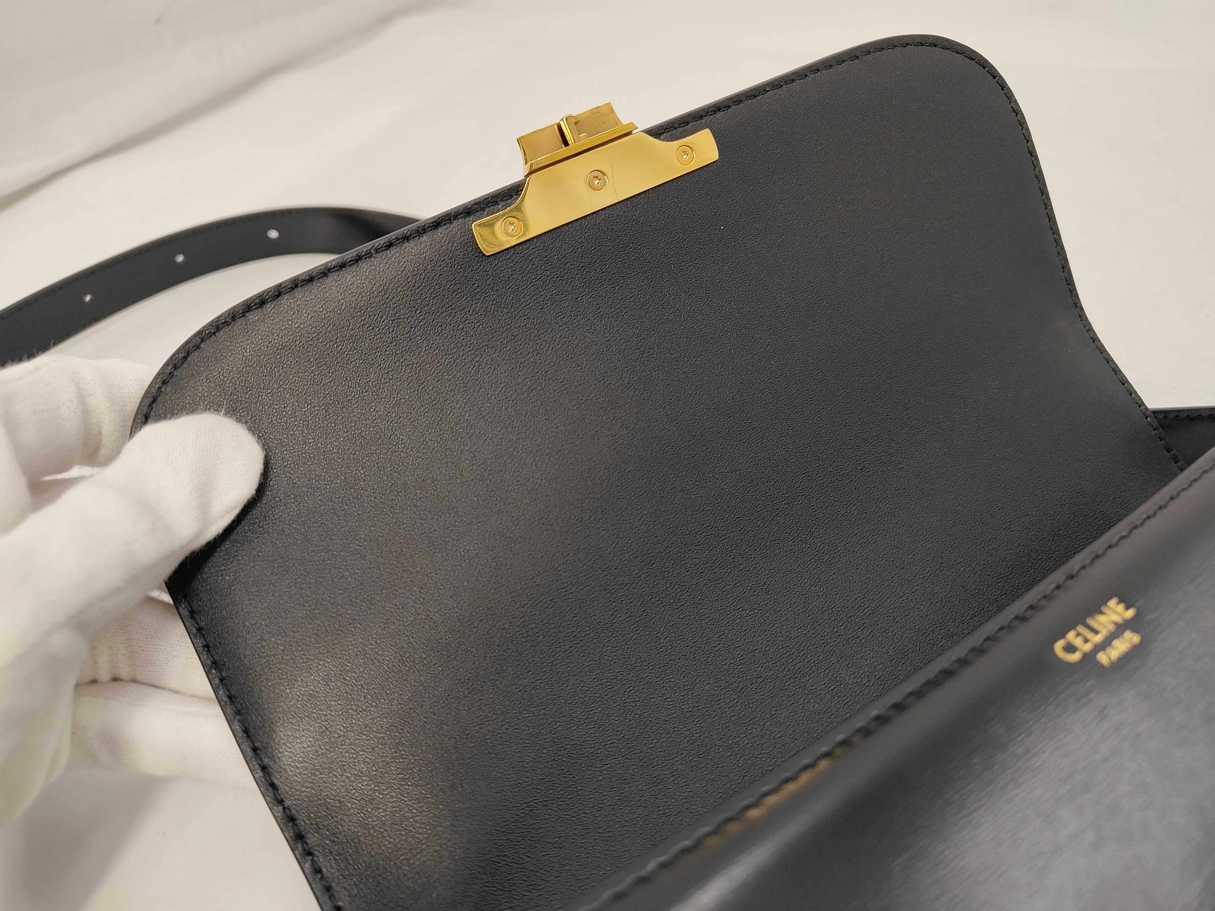 Classic Triomphe Shoulder Bag, Calfskin, Black, Gold Hardware — view 8