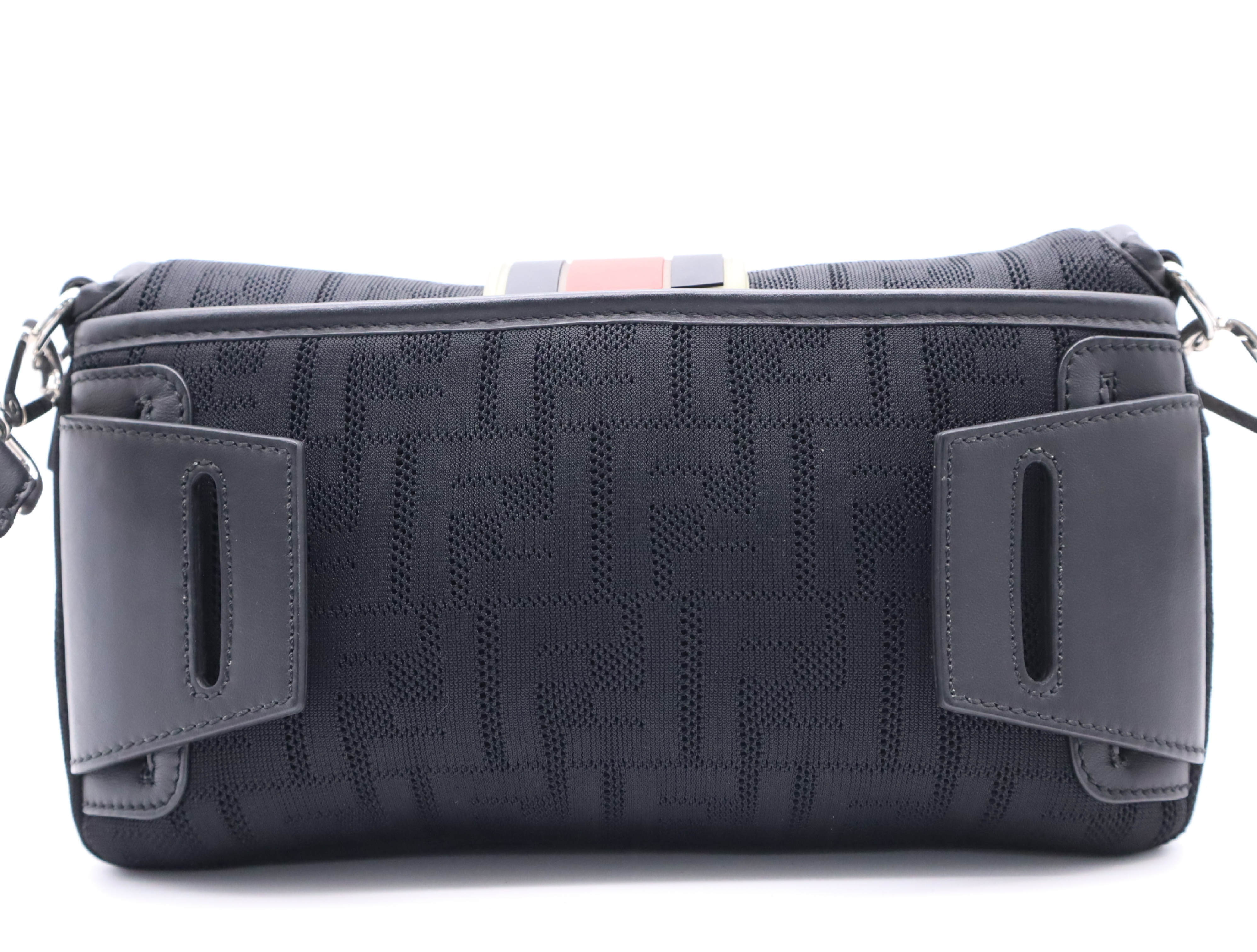 Mesh Mamma Bucket Black Shoulder Bag with Silver Hardware and Shoulder Strap — view 2