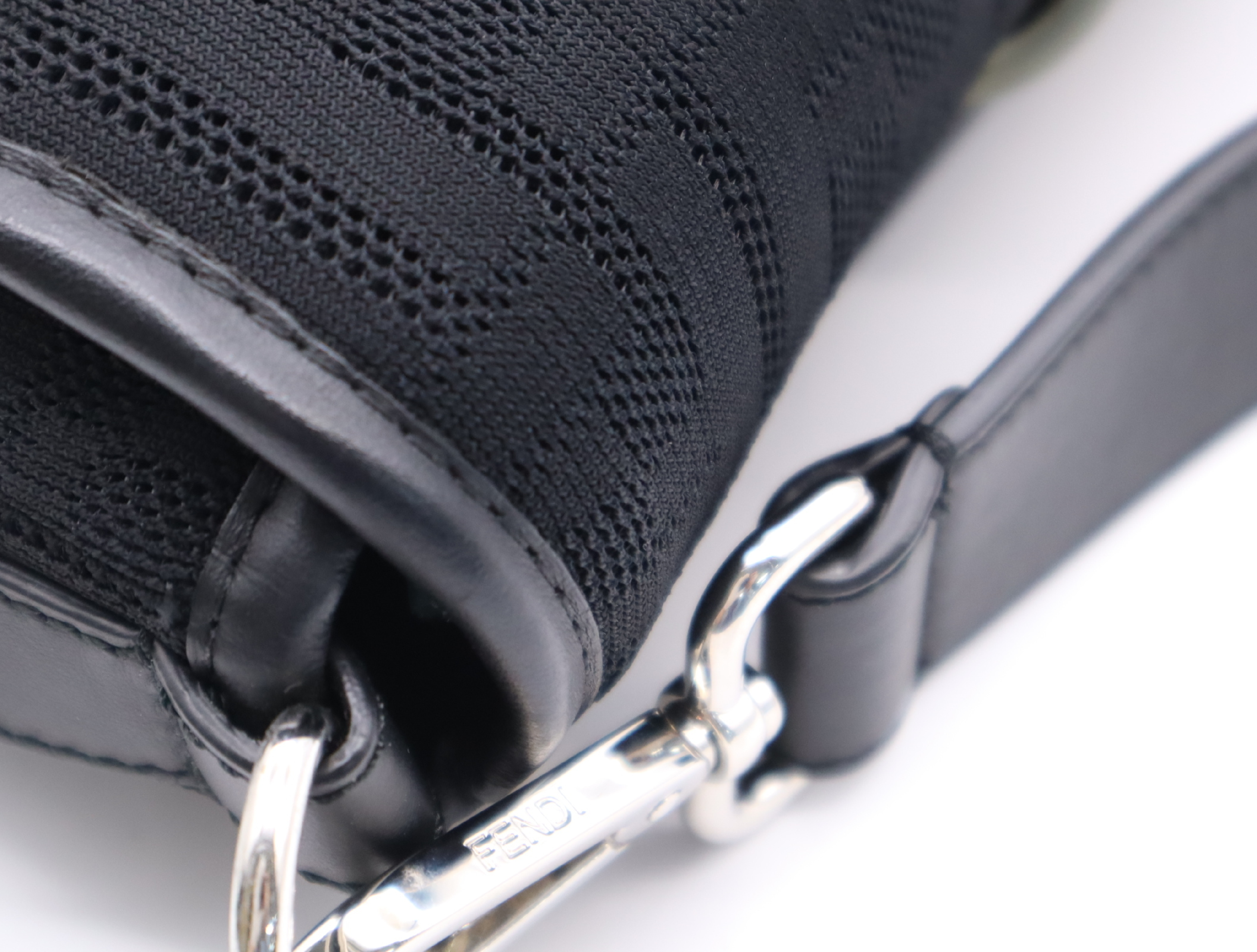 Mesh Mamma Bucket Black Shoulder Bag with Silver Hardware and Shoulder Strap — view 8