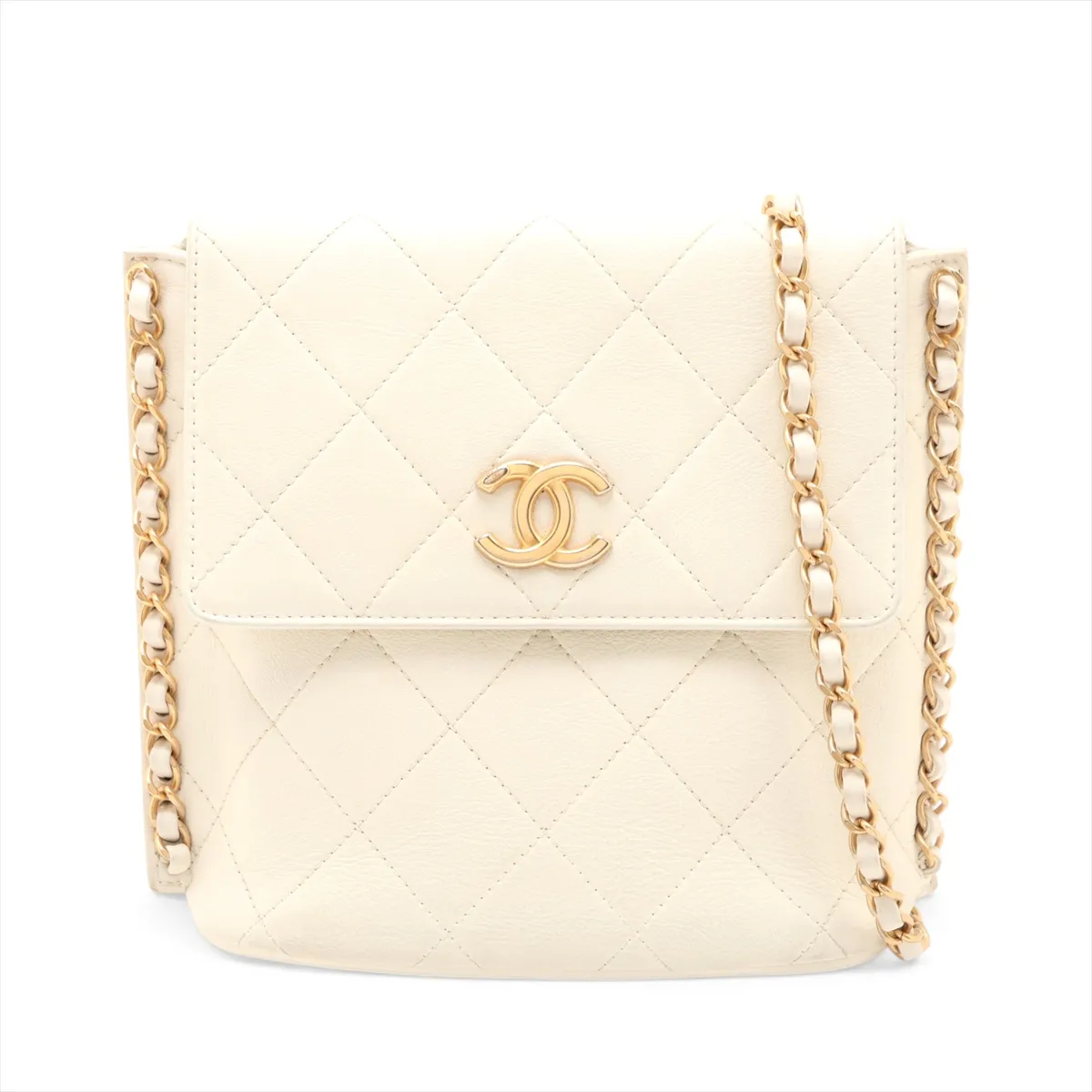 Matelassé Leather Chain Shoulder Bag, White with Gold Hardware, 31358313, Serial Number 31