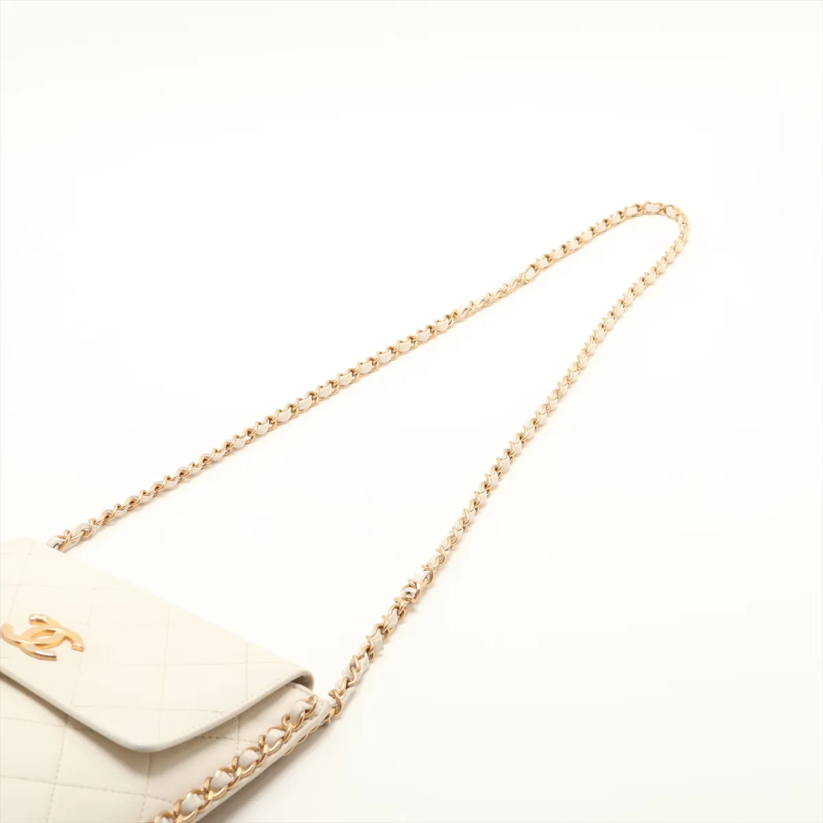 Matelassé Leather Chain Shoulder Bag, White with Gold Hardware, 31358313, Serial Number 31 — view 5