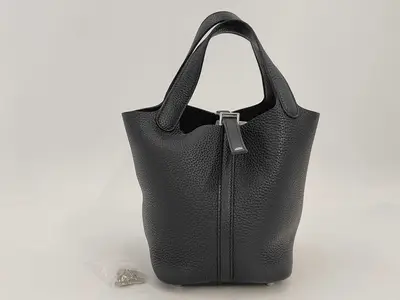Picotin PM Taurillon Leather Handbag, W Stamp, Black
