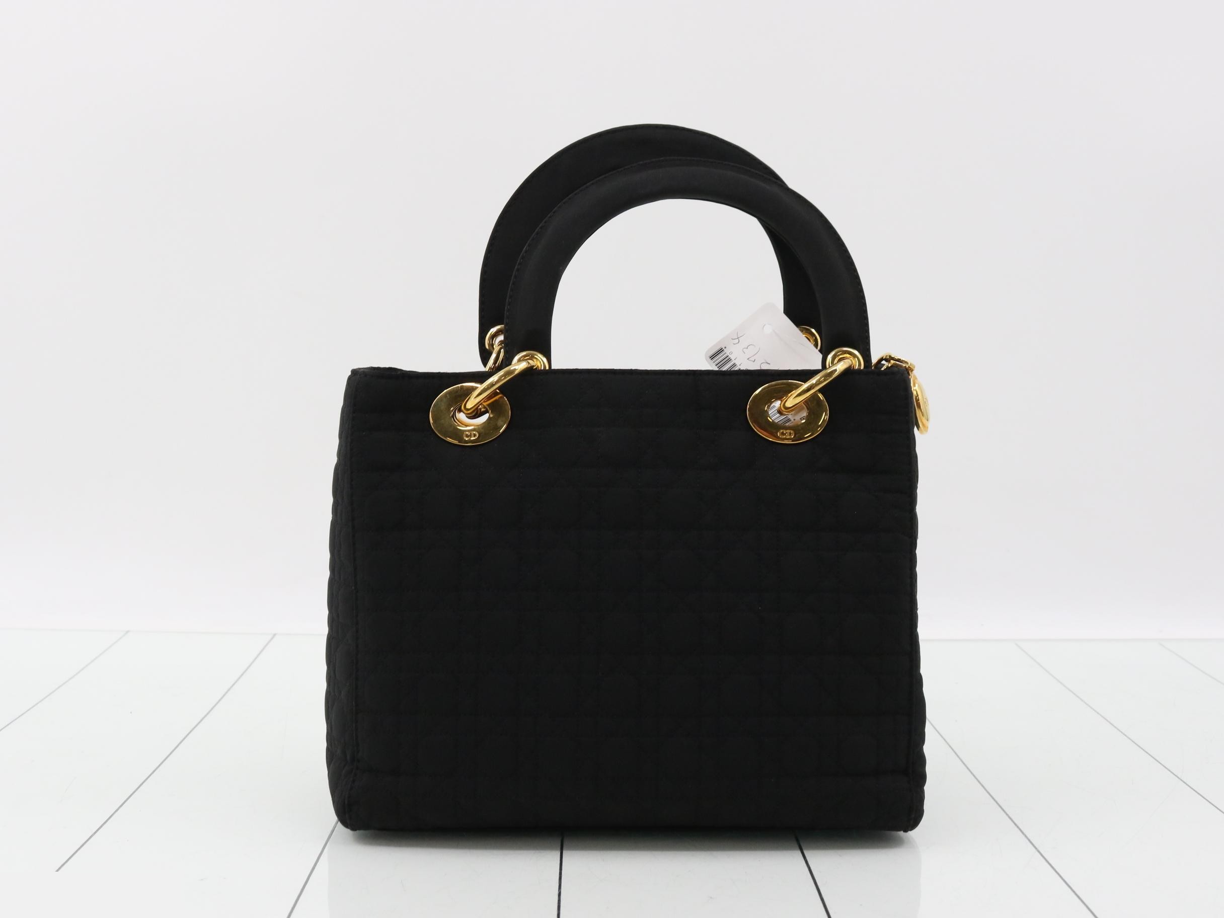 Lady Dior Medium Cannage Nylon Handbag, Black — view 2