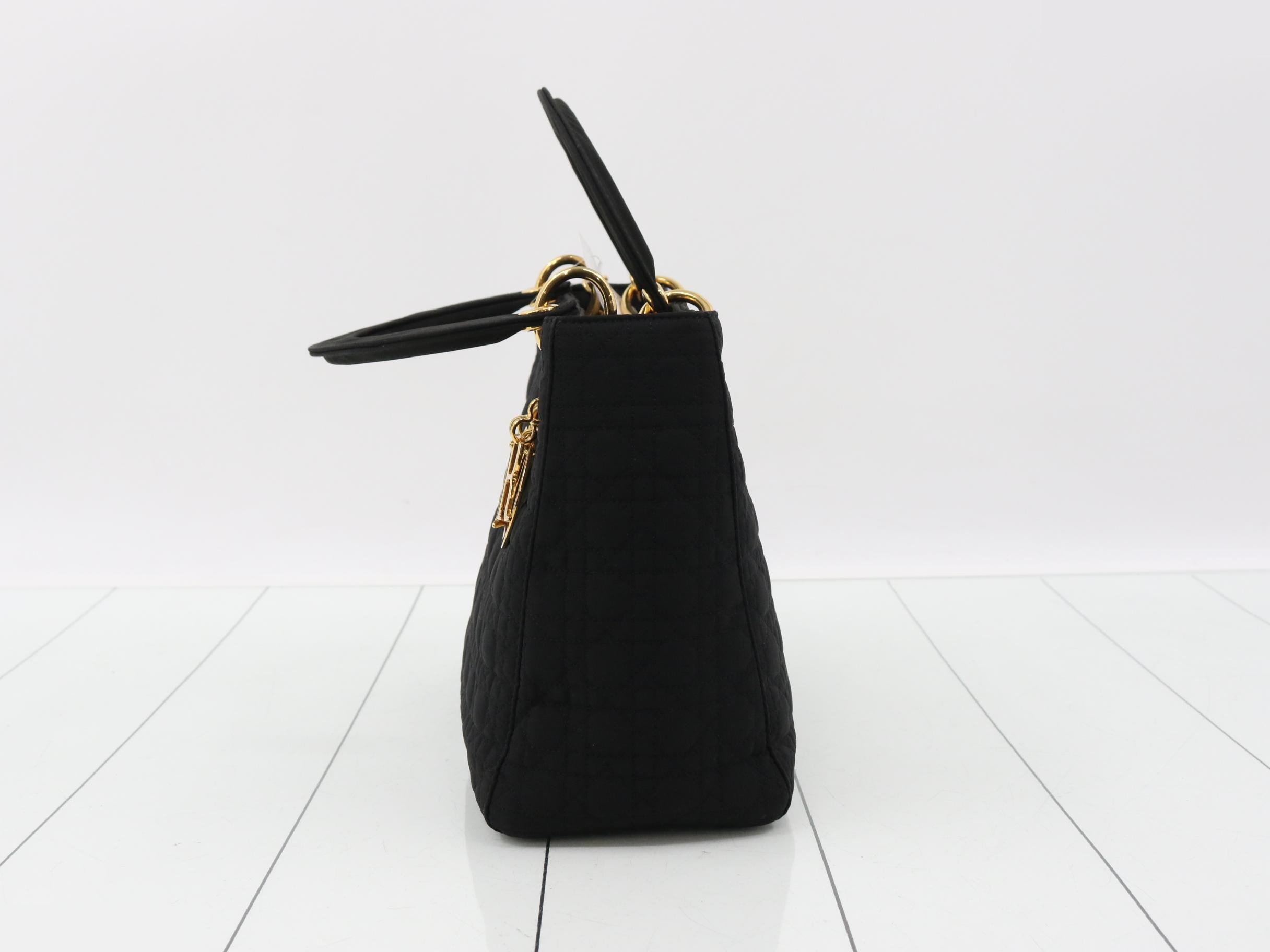 Lady Dior Medium Cannage Nylon Handbag, Black — view 3
