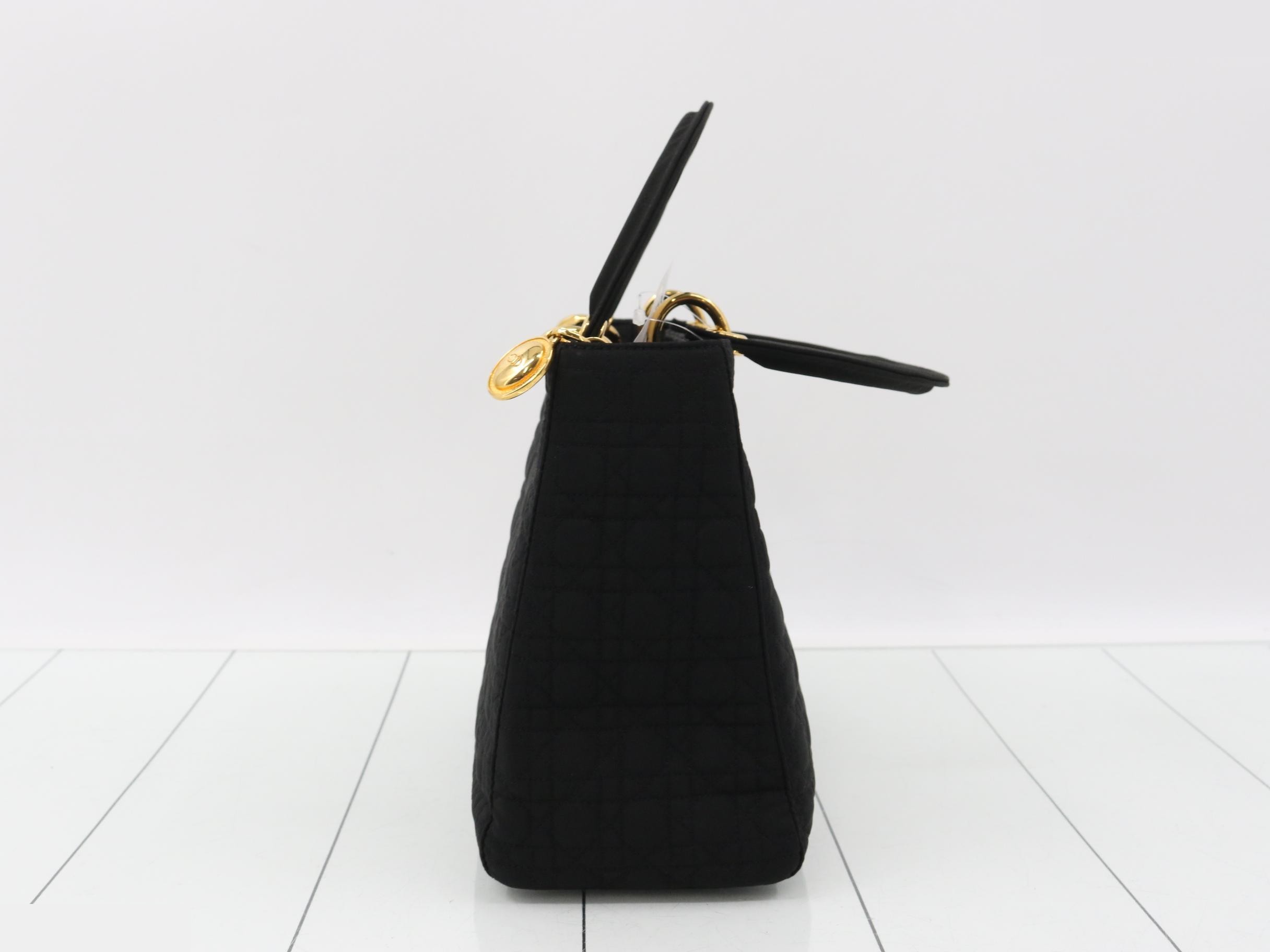 Lady Dior Medium Cannage Nylon Handbag, Black — view 4