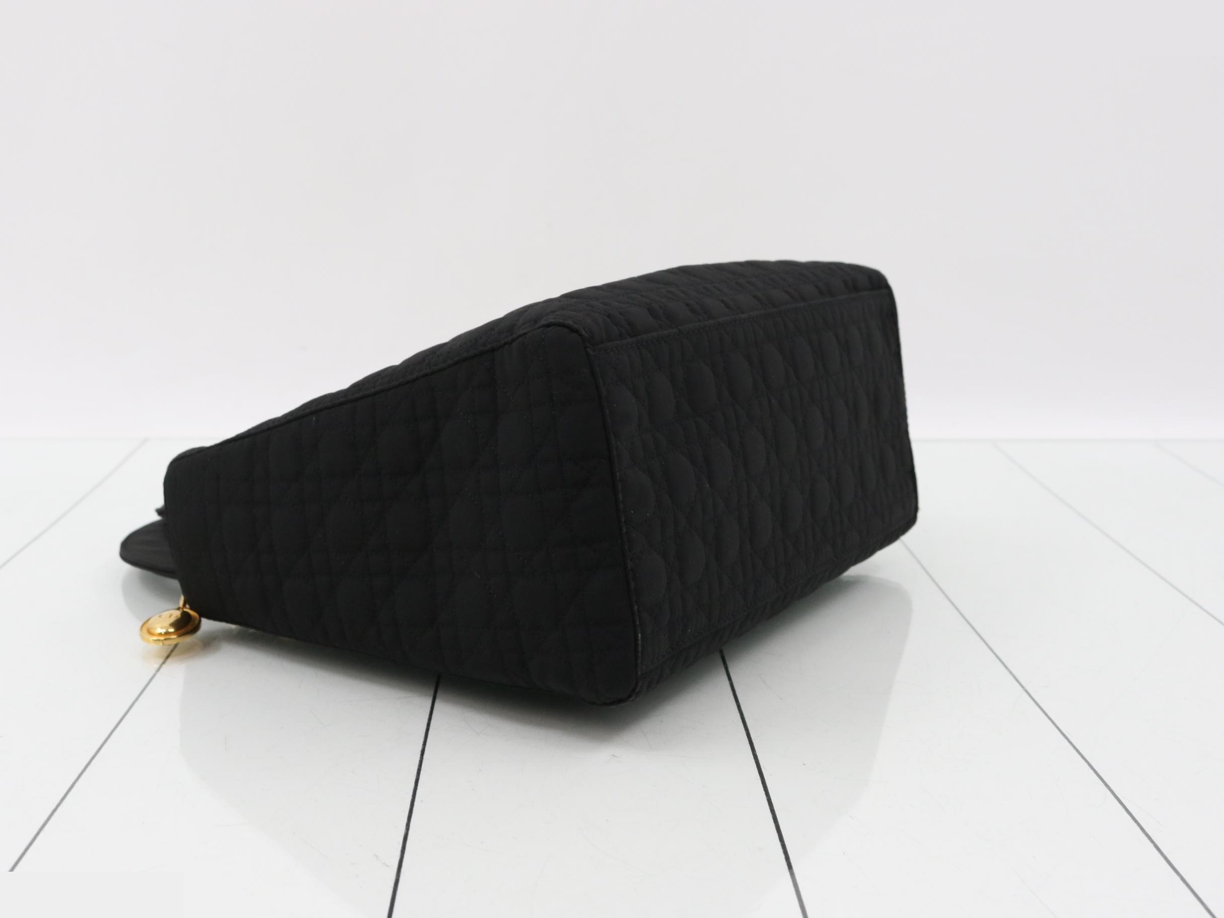 Lady Dior Medium Cannage Nylon Handbag, Black — view 5