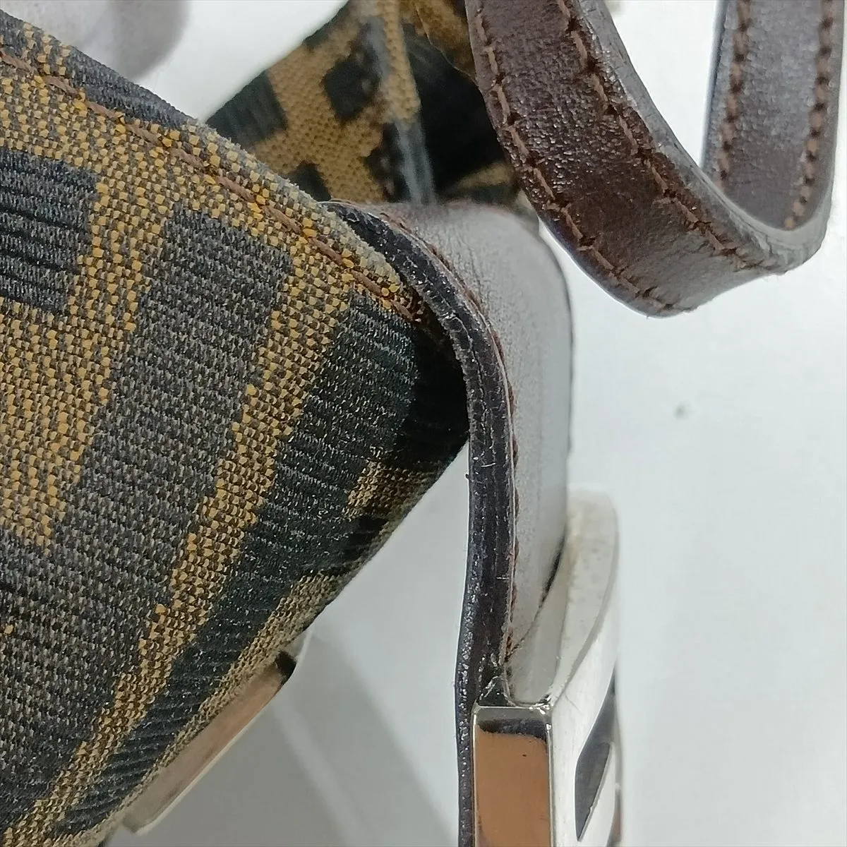 Zucca Mini Croissant Canvas x Leather Handbag, Brown — view 9