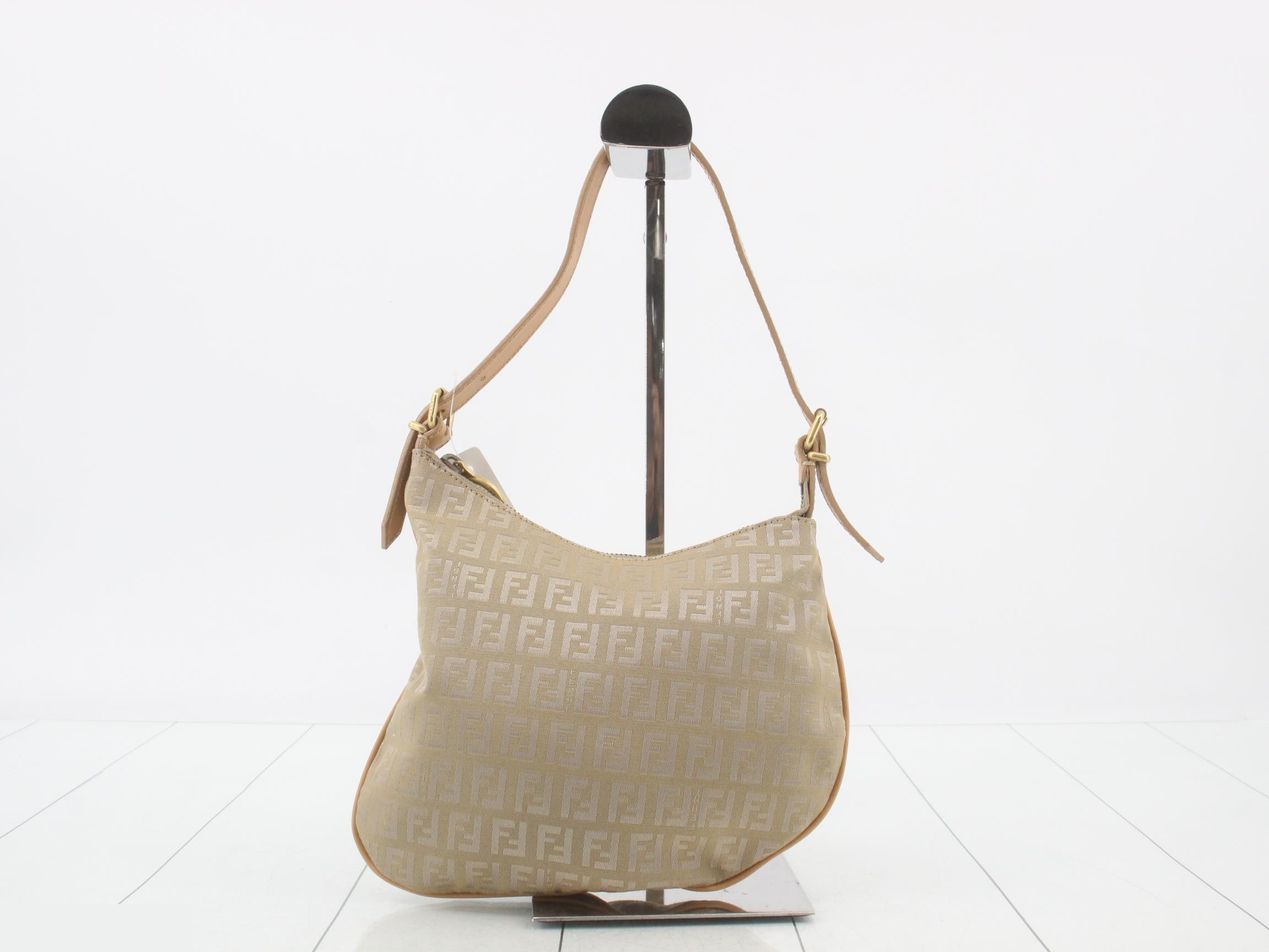 Zucchino Shoulder Bag, Canvas/Leather, Beige