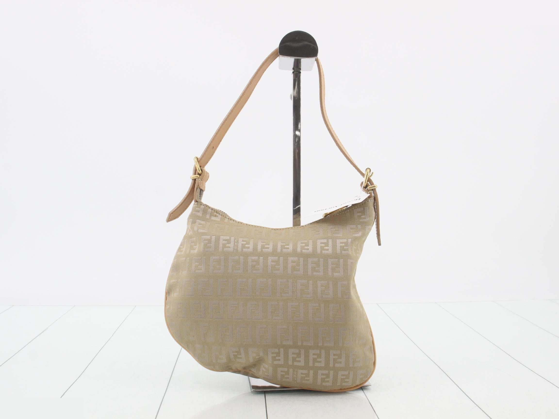 Zucchino Shoulder Bag, Canvas/Leather, Beige — view 2