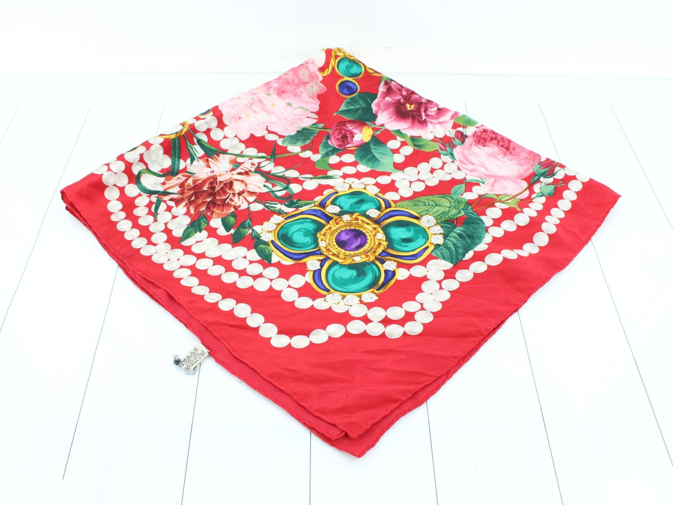 Scarf, red x multi-color, gripoix, floral — view 2