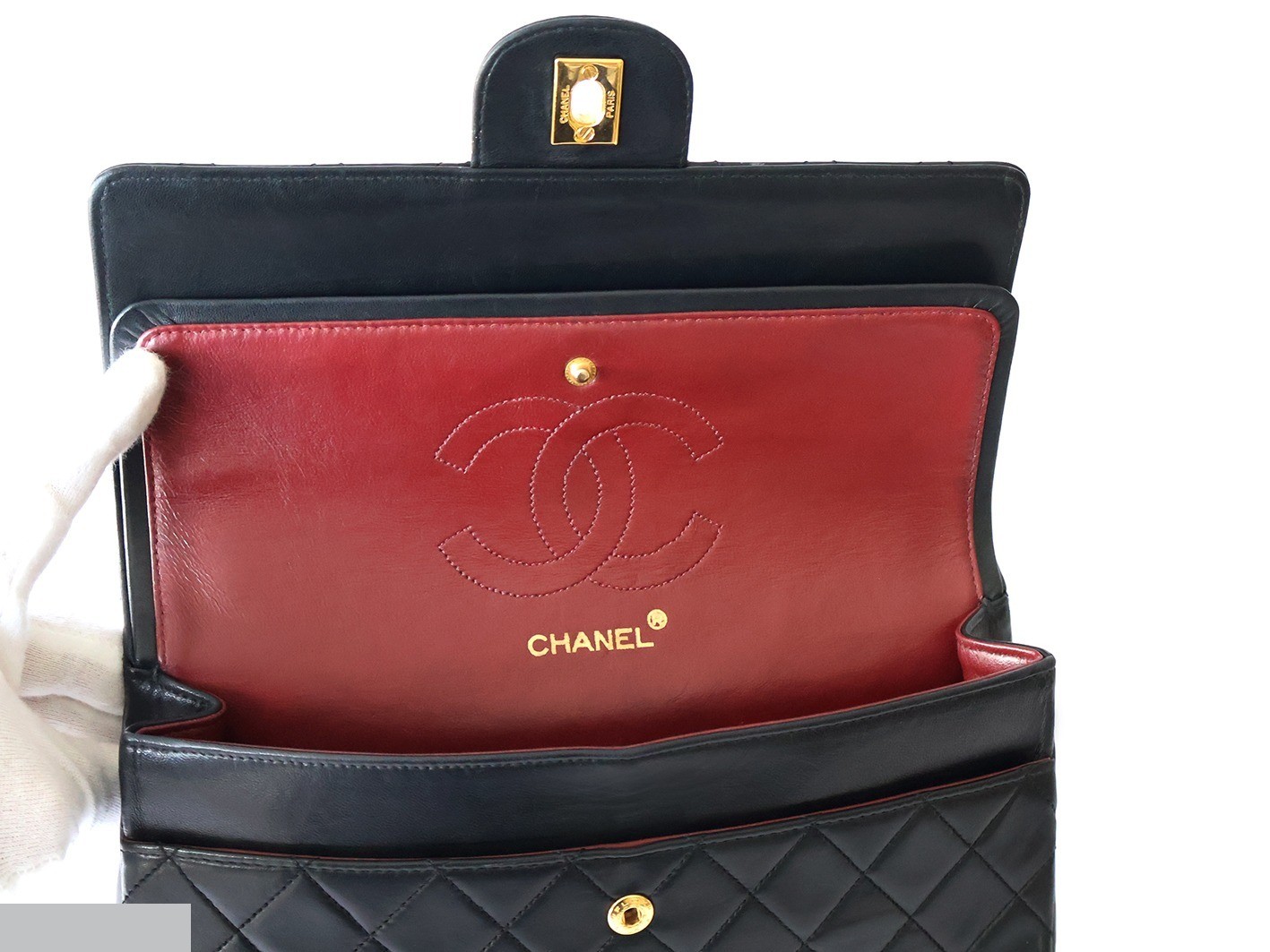 Matelassé 25 Lambskin Double Flap Double Chain Shoulder Bag, Black — view 11