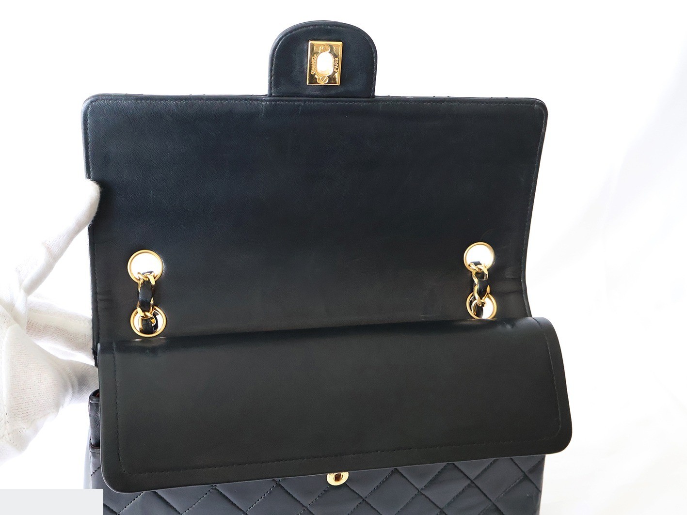 Matelassé 25 Lambskin Double Flap Double Chain Shoulder Bag, Black — view 10