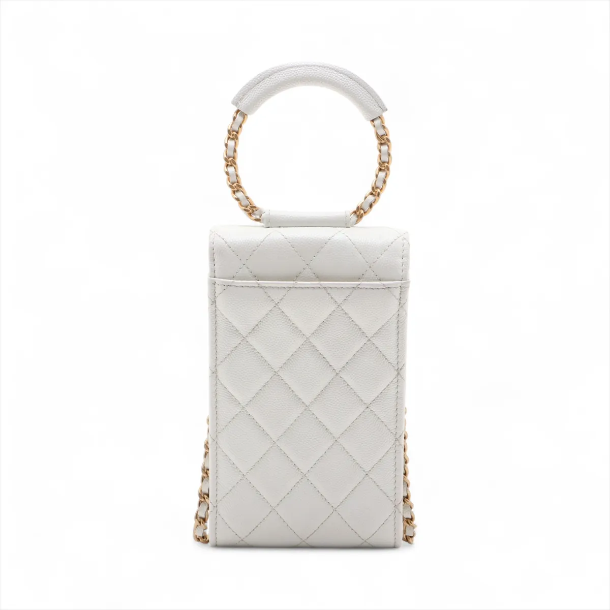 Matelasse caviar skin chain shoulder bag phone case white gold hardware — view 2