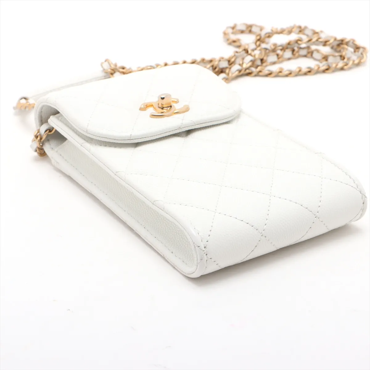 Matelasse caviar skin chain shoulder bag phone case white gold hardware — view 4