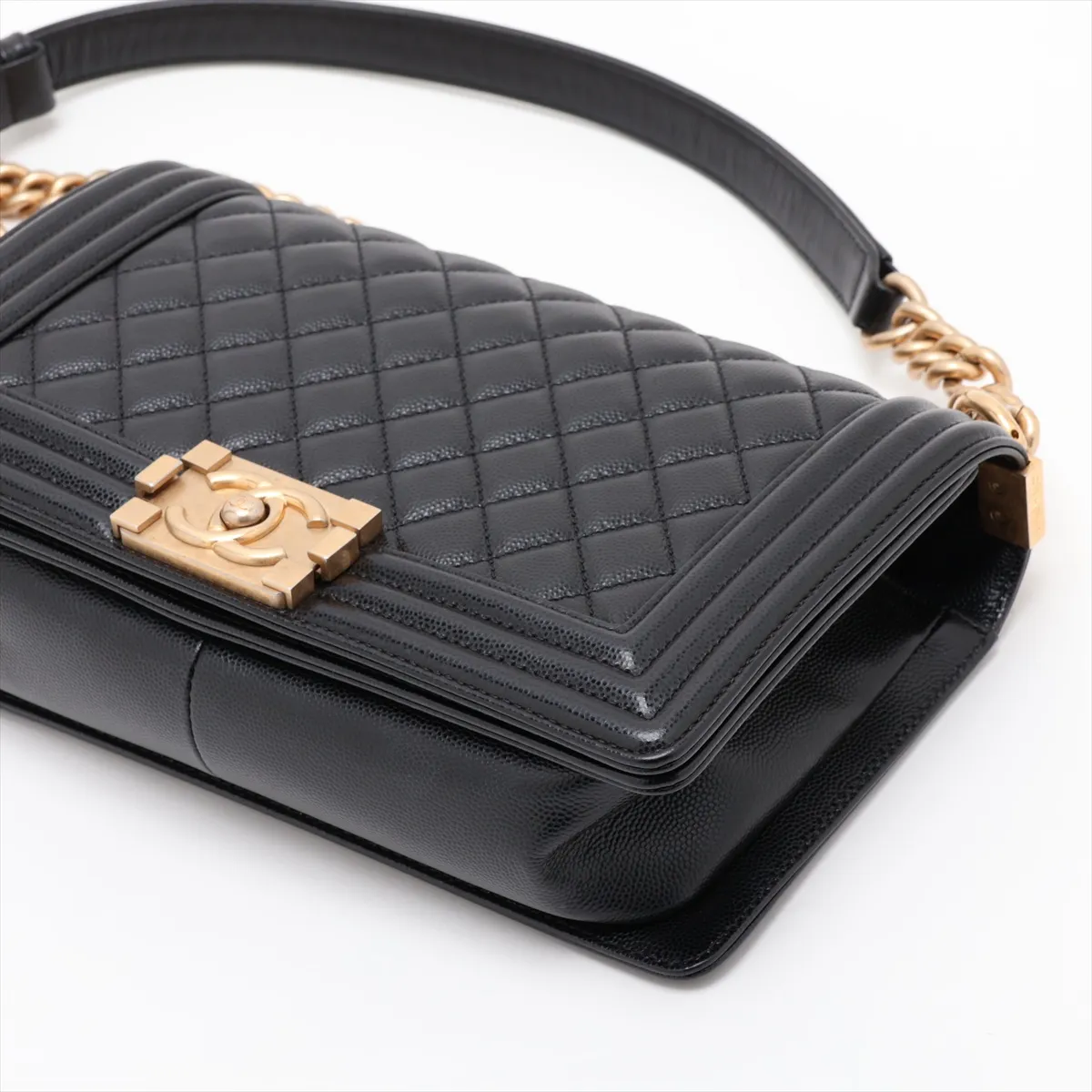 Boy Chanel 25 Caviar Skin Chain Shoulder Bag, Black, 28161480, Serial Number 28, A67086 — view 3