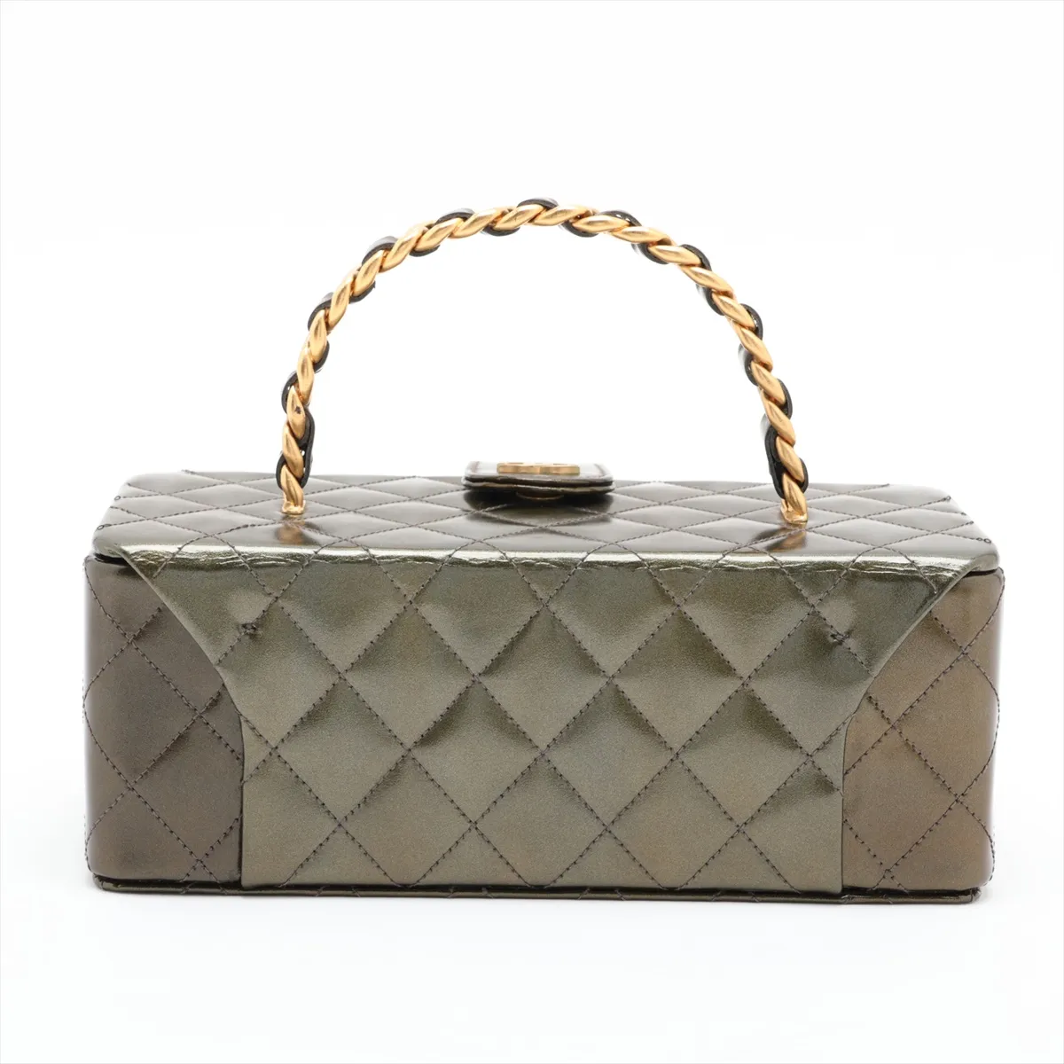 Matelassé Patent Leather Vanity Bag, Green with Gold Hardware, Item No. 3604682 (Serial Number 3) — view 2
