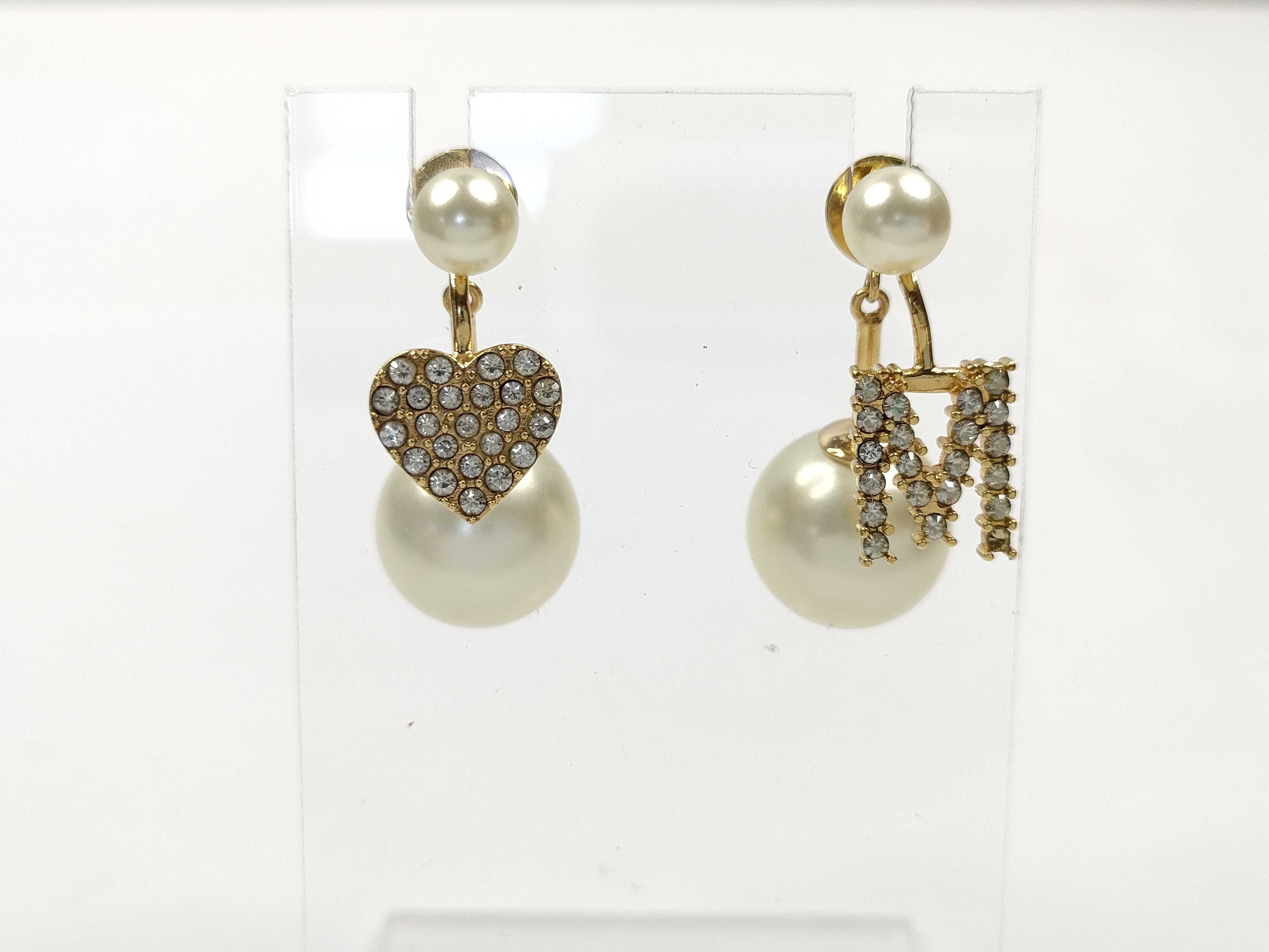 earrings, pearl heart rhinestone earrings