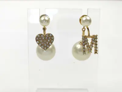 earrings, pearl heart rhinestone earrings