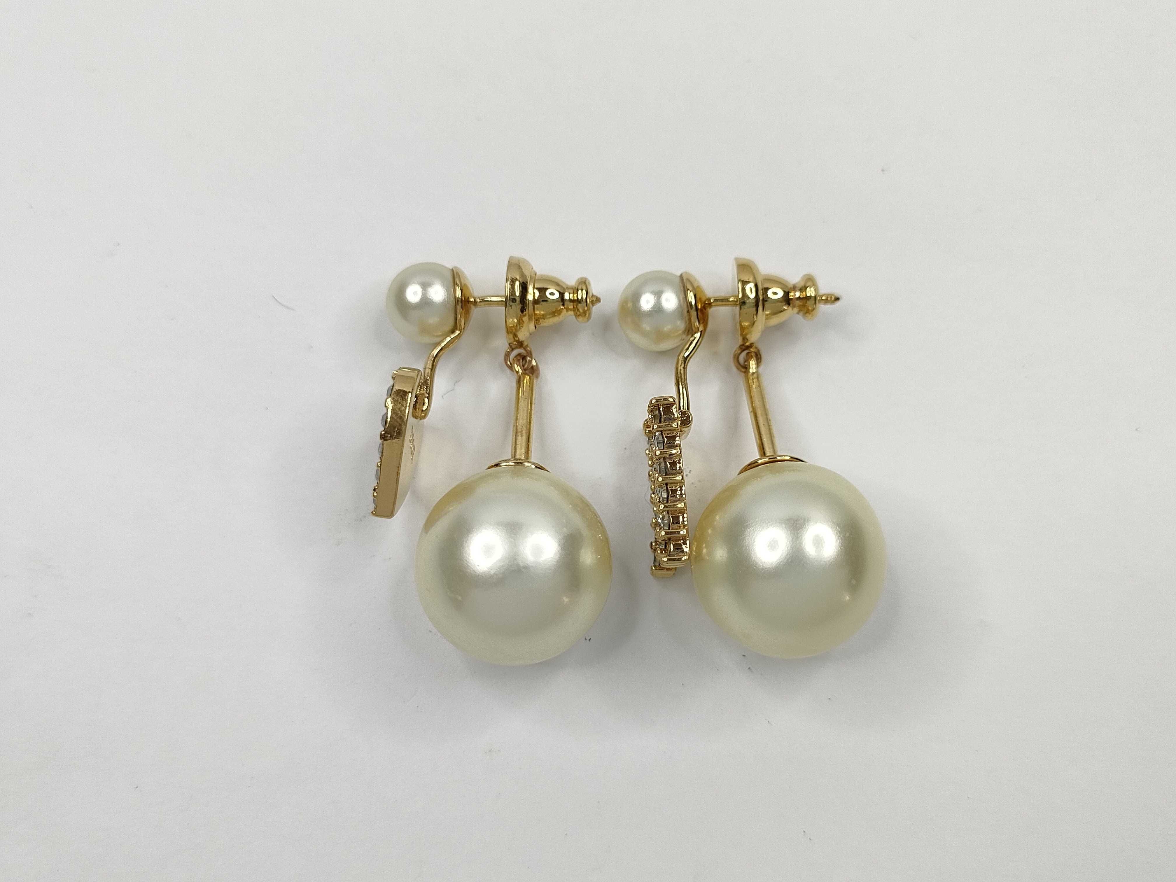 earrings, pearl heart rhinestone earrings — view 2