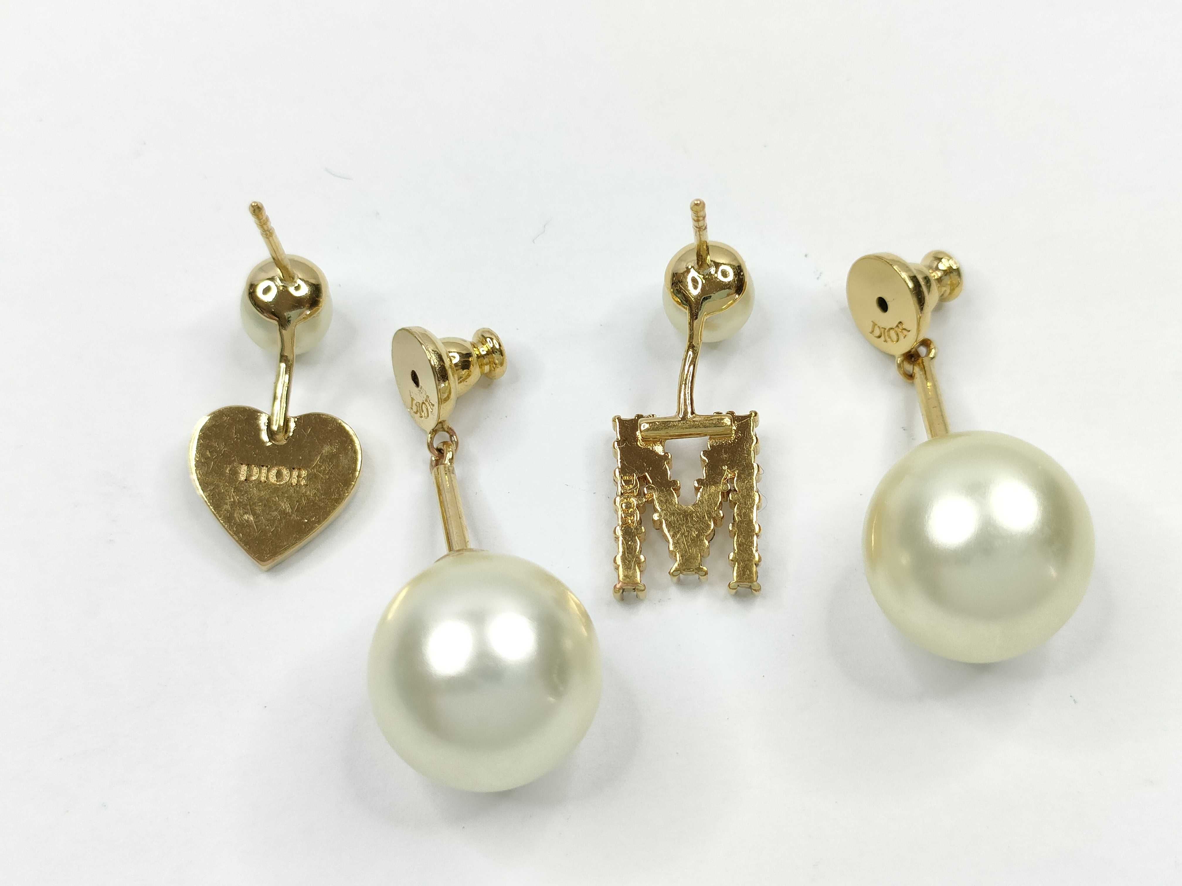 earrings, pearl heart rhinestone earrings — view 3